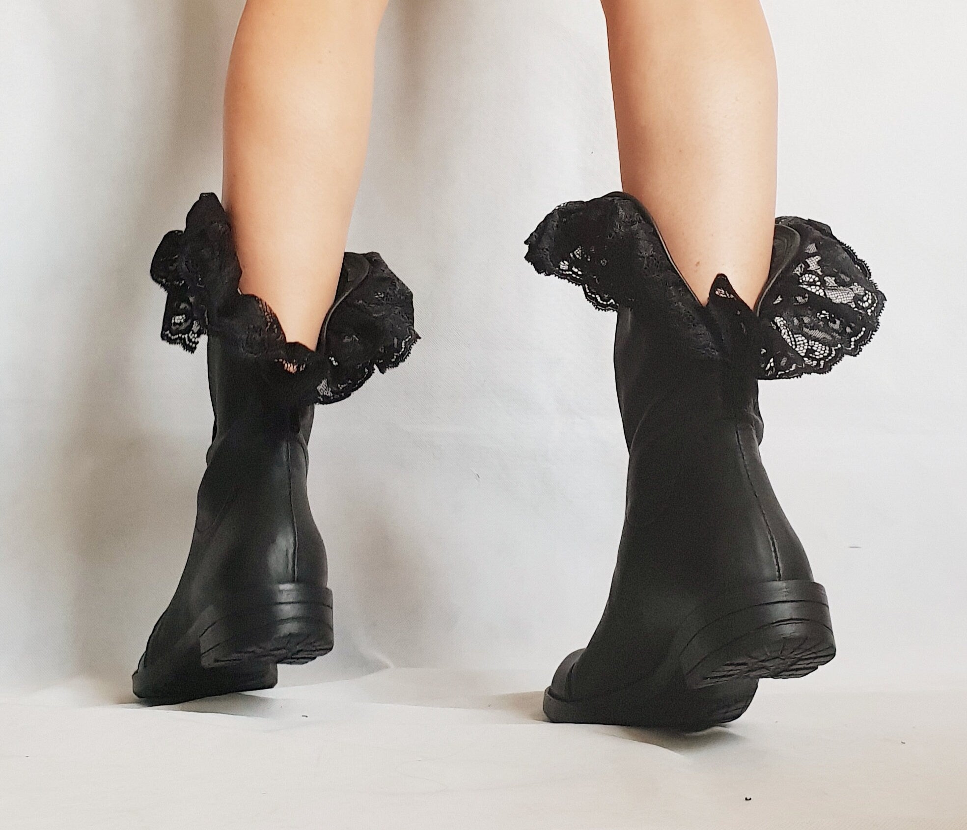 Black Leather Shoes, Leather Booties, All seasons, Gothic Shoes, No Tie Shoes, Steampunk Shoes, Comfortable Shoes, Grunge Booties, Lace