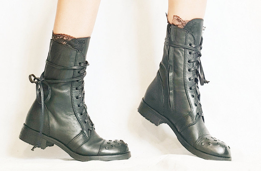 Rocker Boots, Women Black Boots, Leather Boots, Platform Boots, High Ankle Boots, Gothic Boots, Steampunk Boots, Grunge Boots
