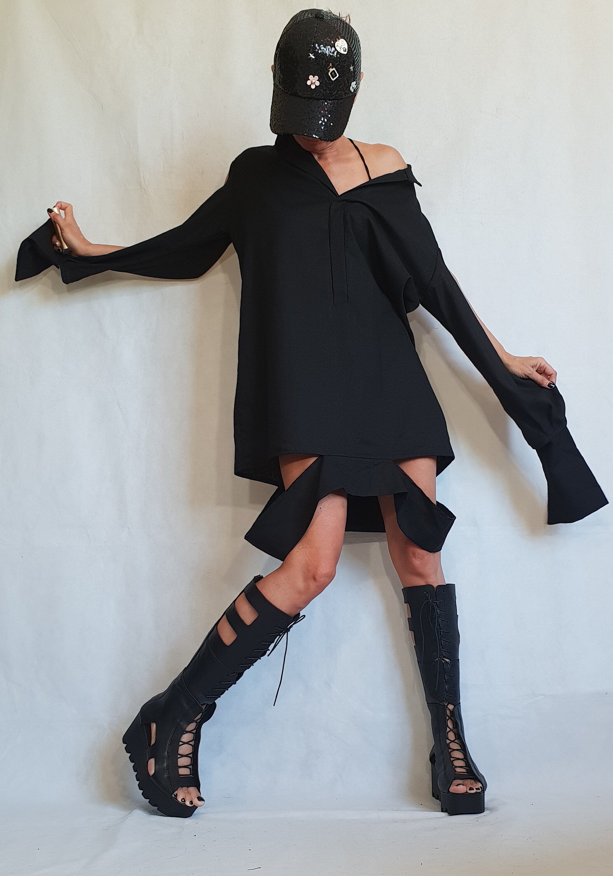 Asymmetric Linen Dress, Avant Garde Tunic, Loose Tunic, Linen Clothing, Gothic Tunic, Steampunk Tunic, Oversize Tunic, Black Tunic Top