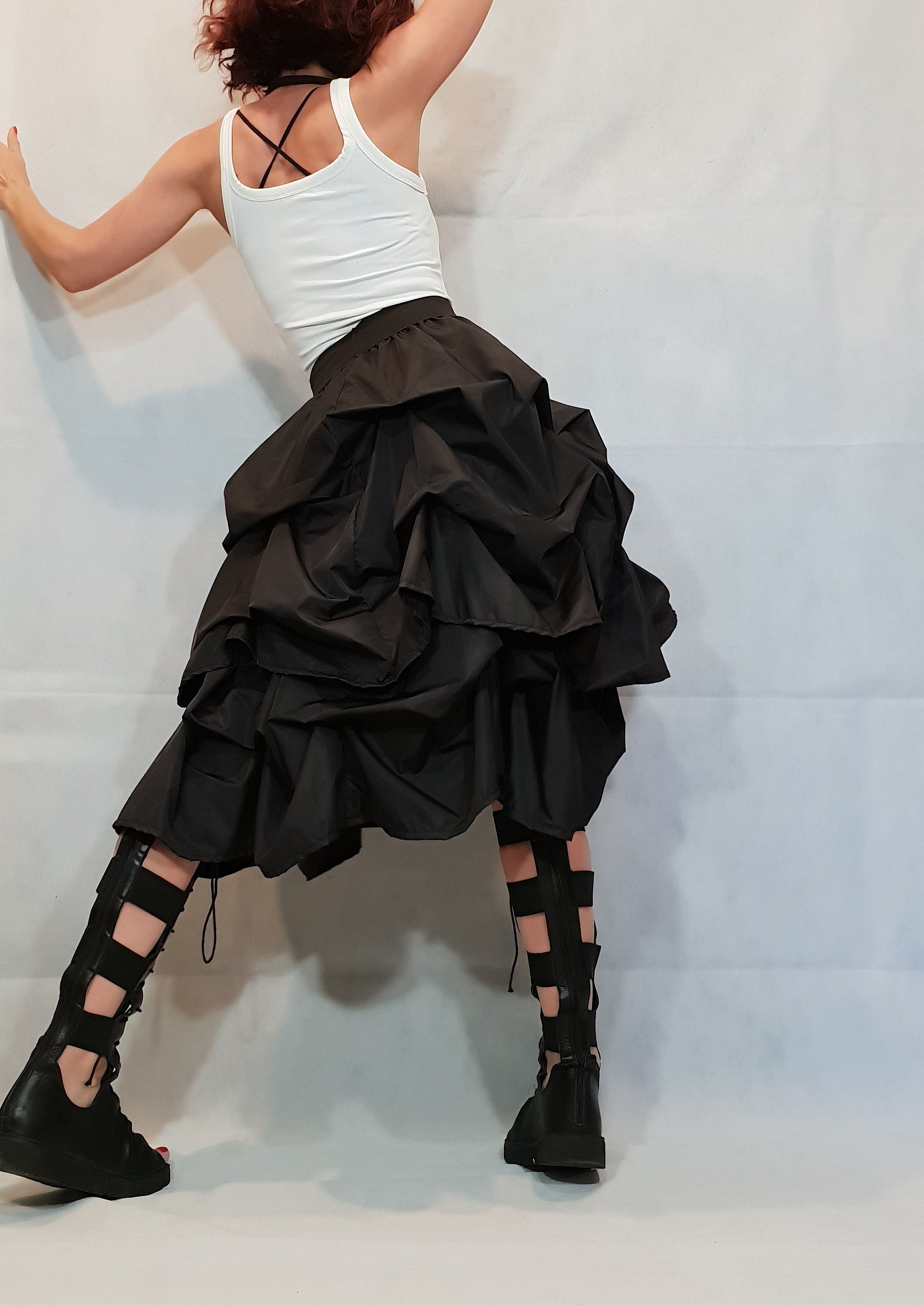 Circle Black Skirt, Extravagant Skirt, Ball Cocktail Skirt, Gothic Skirt, Asymmetric Skirt, Steampunk Skirt, Wedding Skirt, High Waist Skirt
