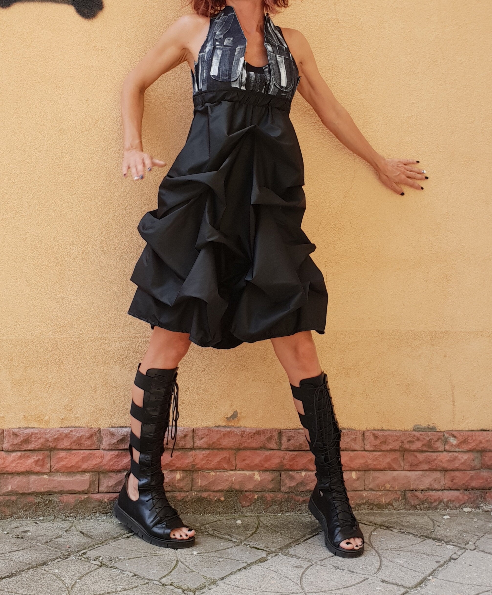 Black Dress, Extravagant Dress, Asymmetric Dress, Plus Size Clothing, Tank Dress, Sleeveless Dress, Cross Back Dress, Sexy Dress, Flapper