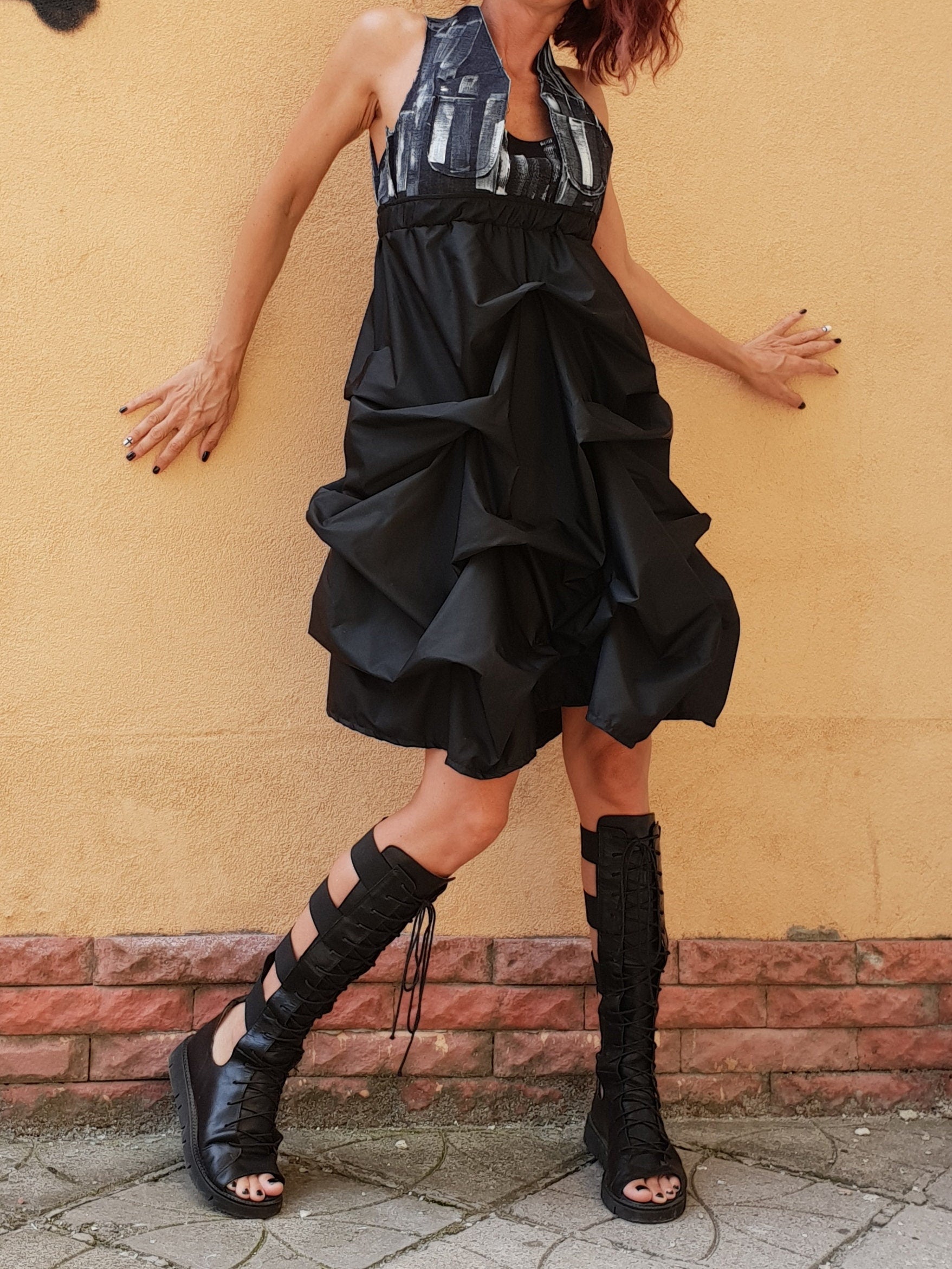 Black Dress, Extravagant Dress, Asymmetric Dress, Plus Size Clothing, Tank Dress, Sleeveless Dress, Cross Back Dress, Sexy Dress, Flapper