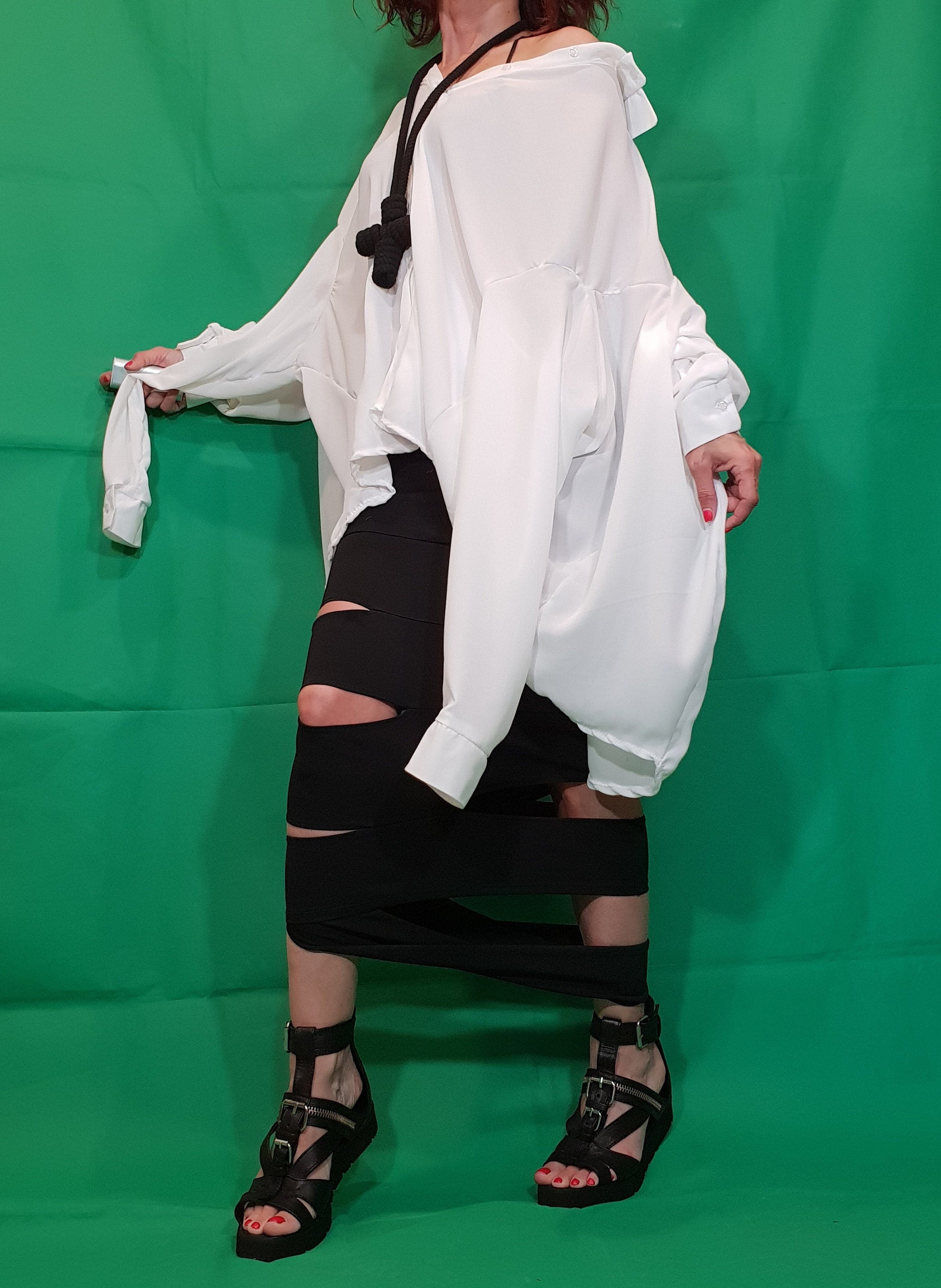 Chiffon Extravagant Shirt, Oversized Shirt, Deconstructed Clothing, Avant Garde Shirt, Asymmetrical Tunic, White Tunic Shirt, Loose Top