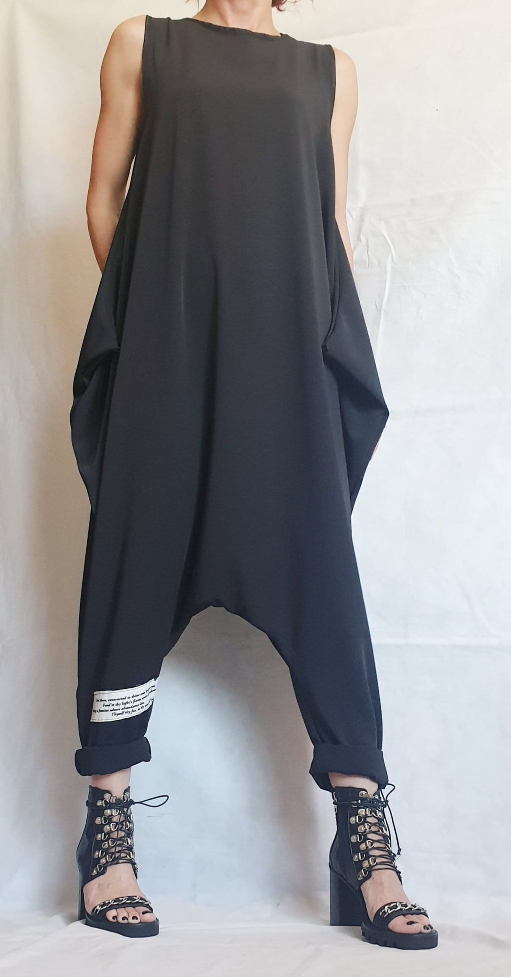 Asymmetric long Jumpsuit/Harem Jumpsuit/Boho Jumpsuit/ Gothic Jumpsuit / Extravagant Wide Leg Overall/Steampunk Jumpsuit/Sleeveless Jumpsuit