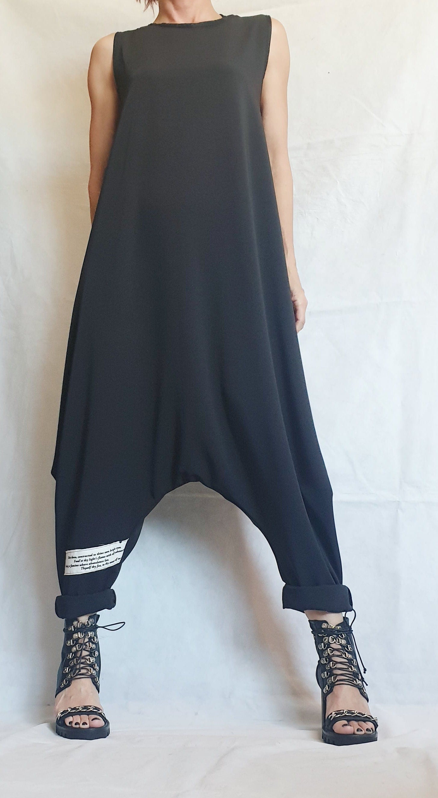 Asymmetric long Jumpsuit/Harem Jumpsuit/Boho Jumpsuit/ Gothic Jumpsuit / Extravagant Wide Leg Overall/Steampunk Jumpsuit/Sleeveless Jumpsuit