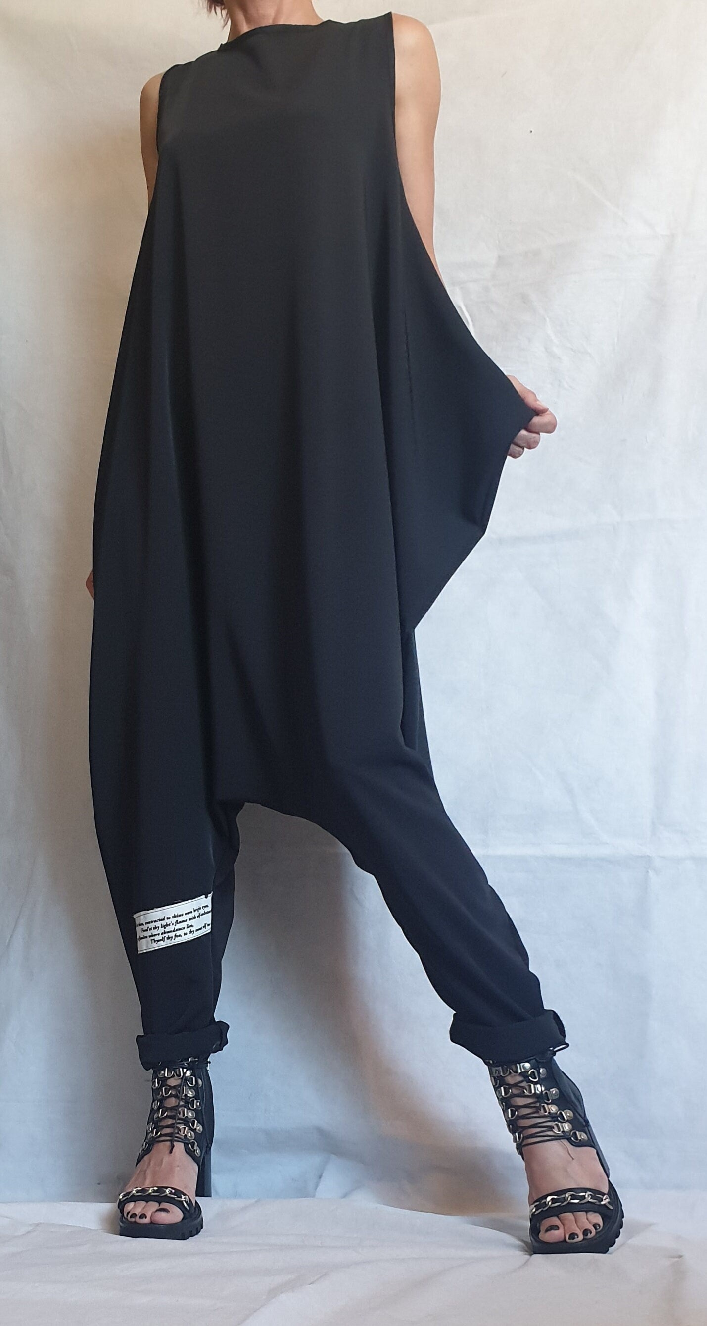 Asymmetric long Jumpsuit/Harem Jumpsuit/Boho Jumpsuit/ Gothic Jumpsuit / Extravagant Wide Leg Overall/Steampunk Jumpsuit/Sleeveless Jumpsuit