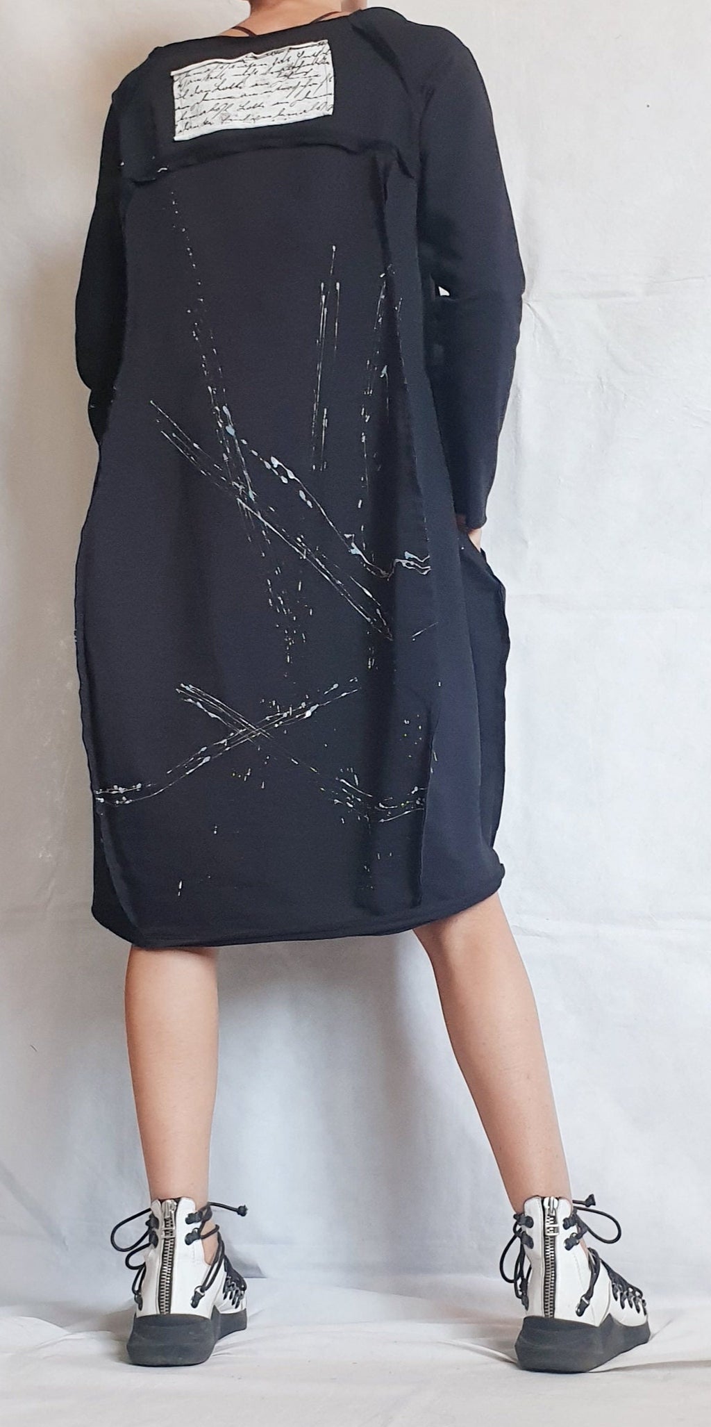 Black Dress, One Shoulder Dress, Tunic Dress, Plus Size Clothing, Blouson Dress, Asymmetric Dress, Long Sleeve Dress, Knee Length Dress