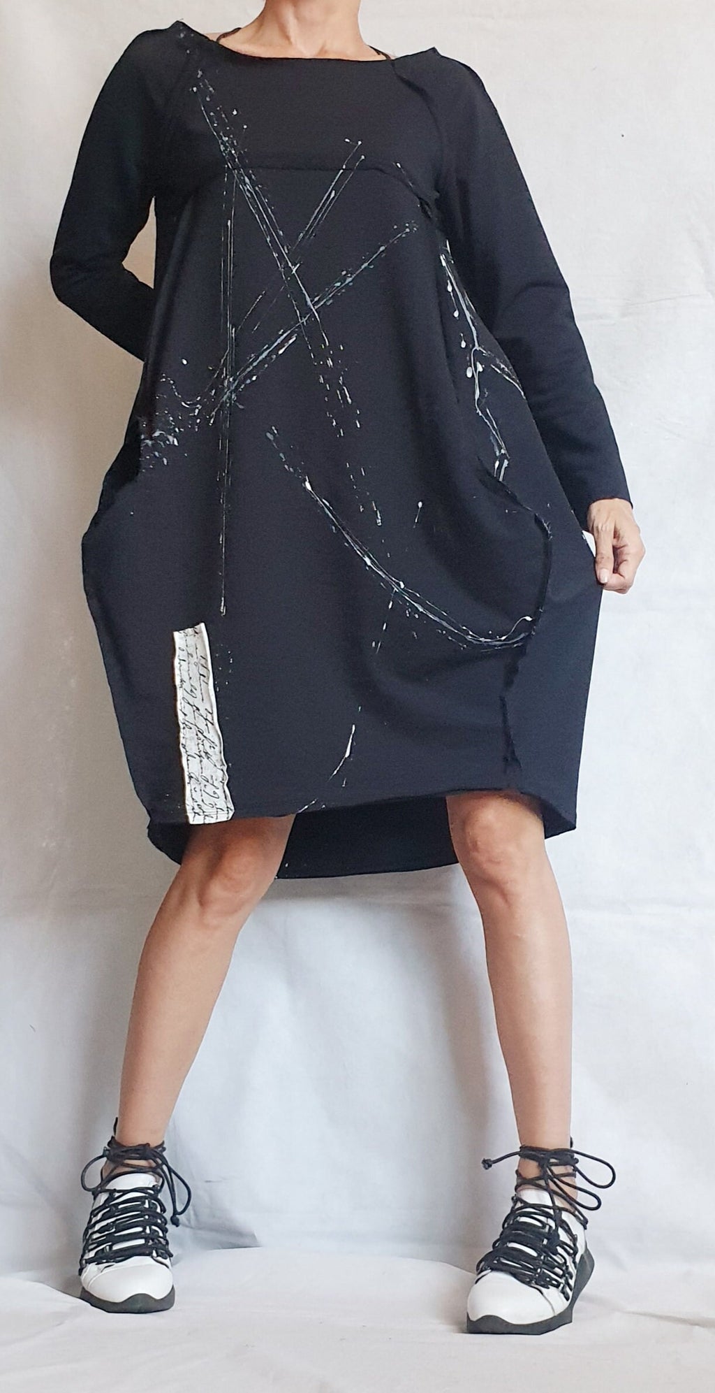 Black Dress, One Shoulder Dress, Tunic Dress, Plus Size Clothing, Blouson Dress, Asymmetric Dress, Long Sleeve Dress, Knee Length Dress