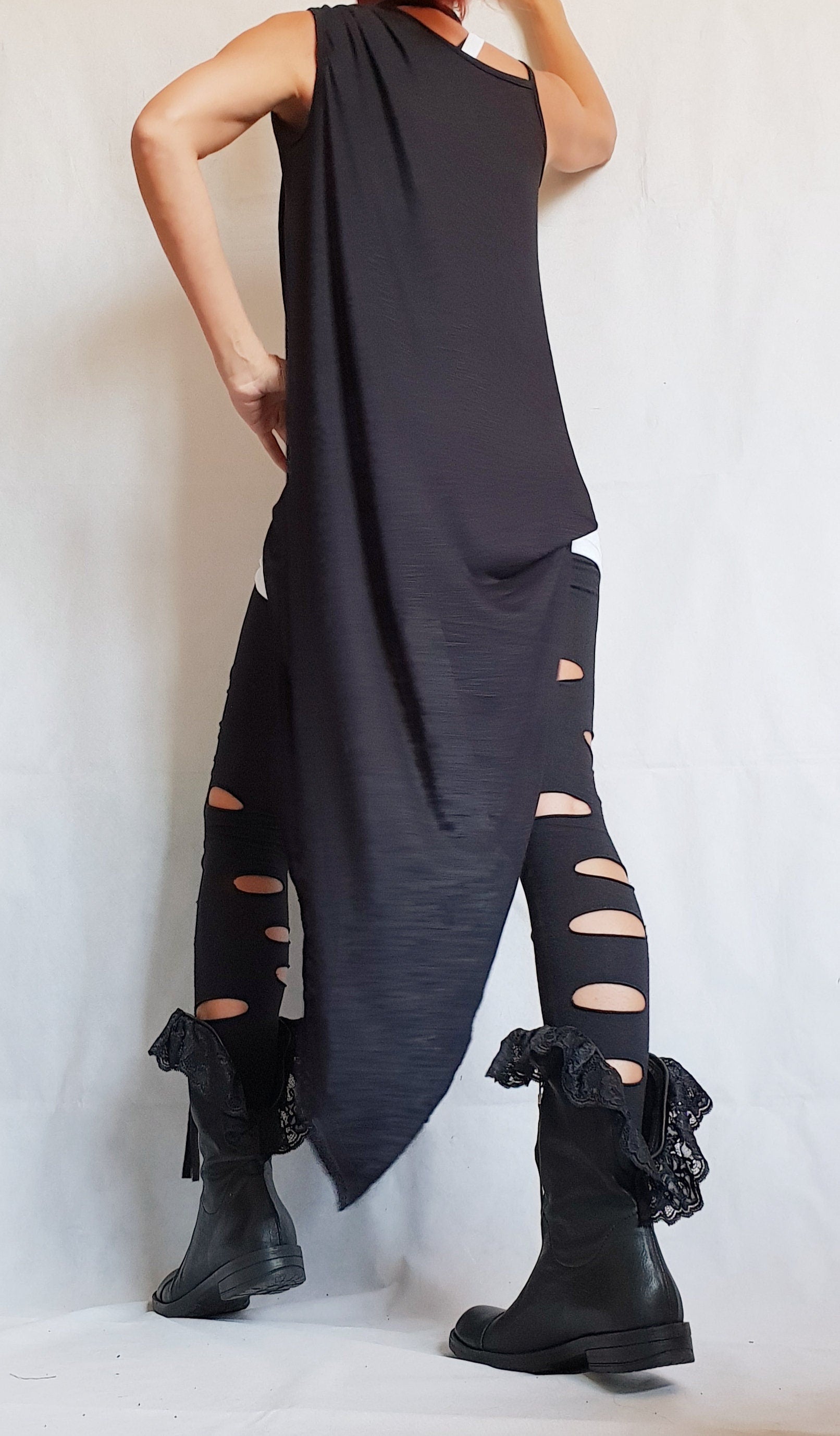 Asymmetric Top, Avant Garde Tunic, Futuristic Clothing, Deconstructed Top, Gothic Tunic, Steampunk Tunic, One Shoulder Top, Black Top