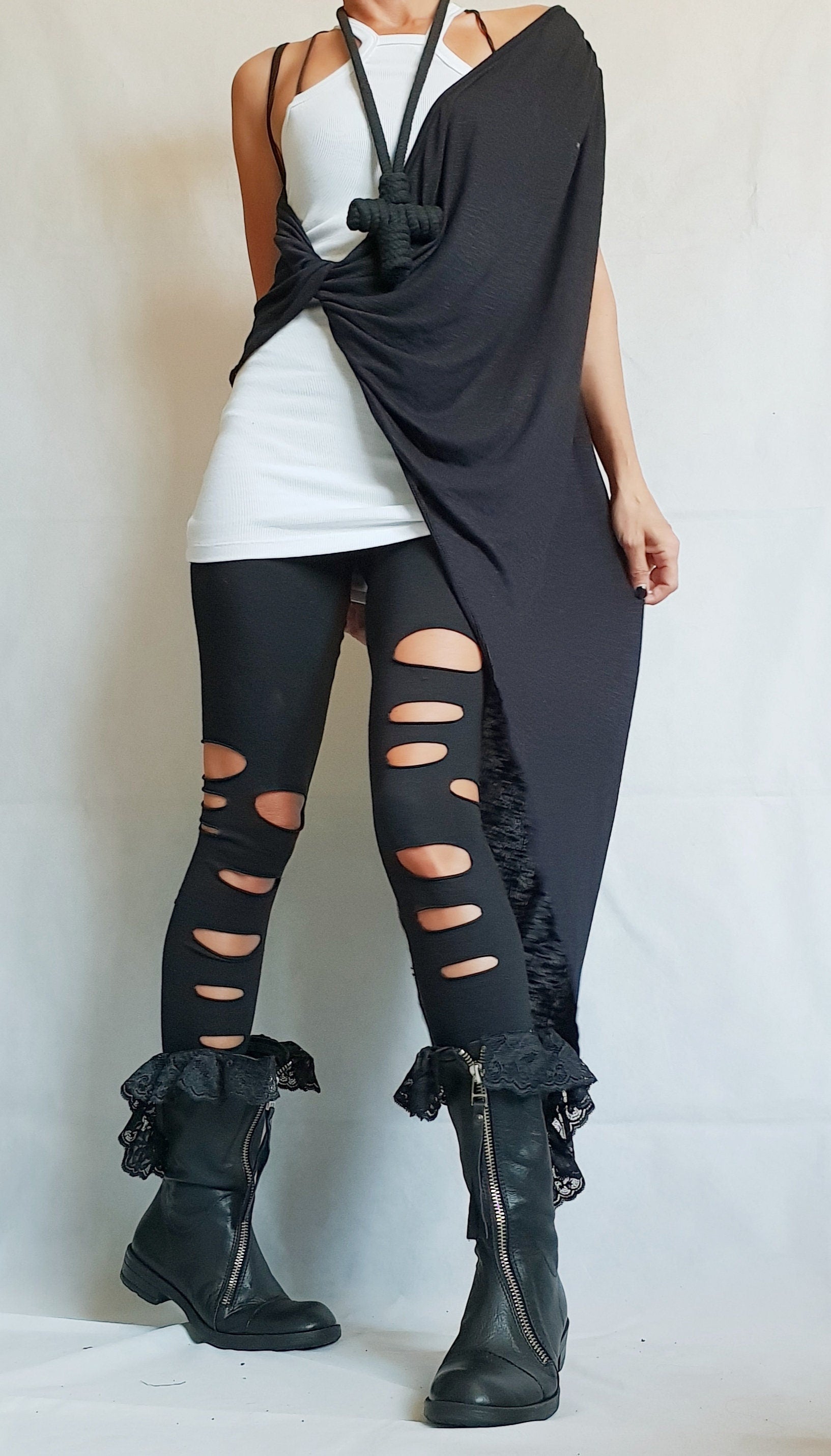 Asymmetric Top, Avant Garde Tunic, Futuristic Clothing, Deconstructed Top, Gothic Tunic, Steampunk Tunic, One Shoulder Top, Black Top