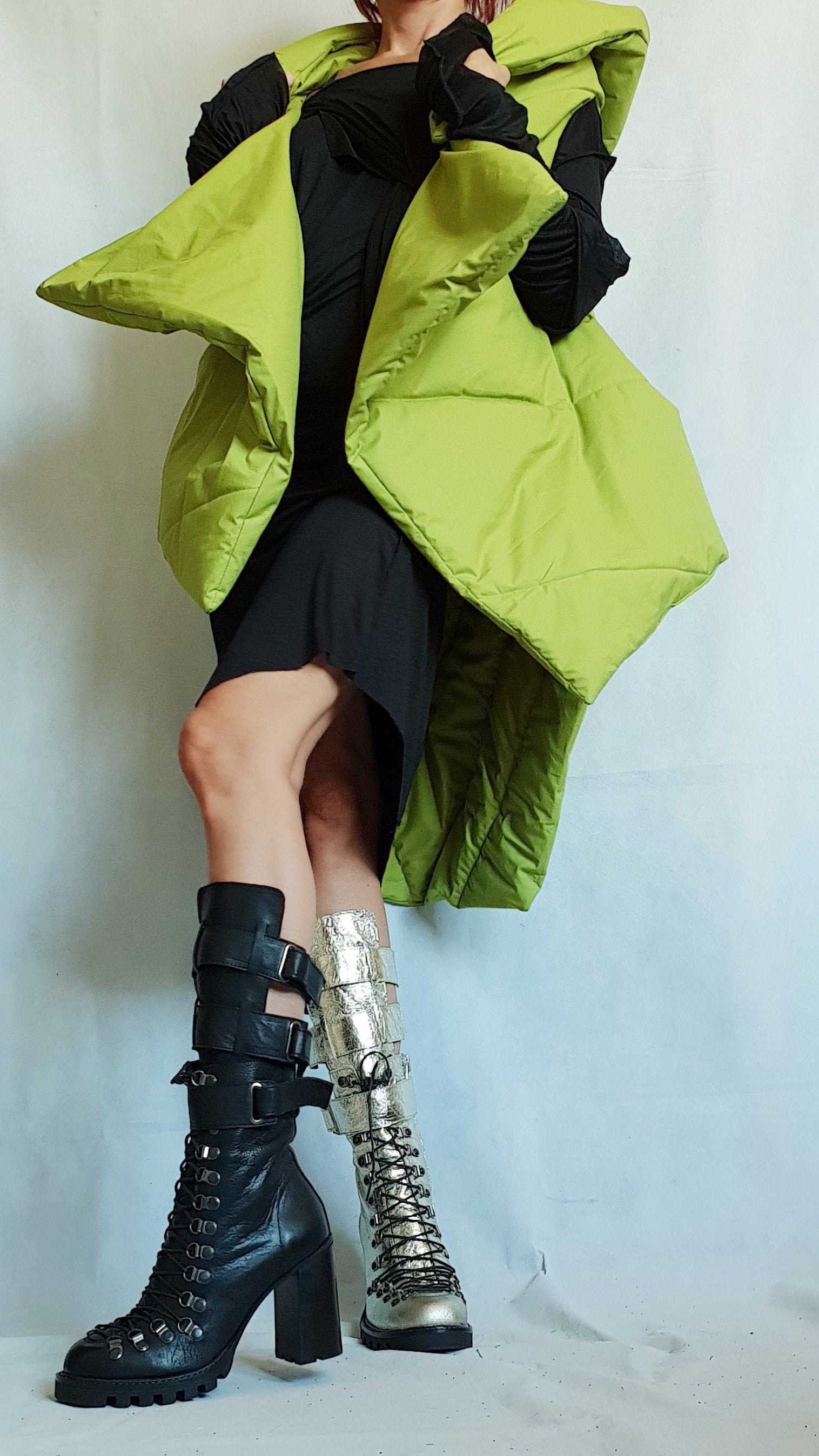 Green Jacket, Winter Jacket, Hooded Jacket, Plus Size Clothing, Sleeveless Jacket, Extravagant Jacket, Avant Garde Jacket, Vest Jacket