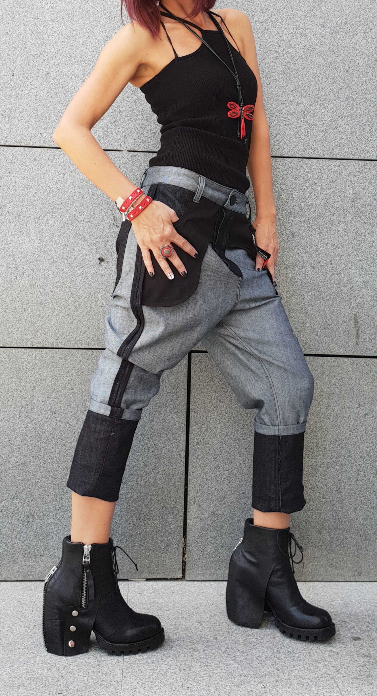 Denim Pants, Harem Pants, Women Jeans, Urban Clothing, Drop Crotch Pants, Avant Garde Clothing, Grunge Pants, Urban Pants, Loose Pants