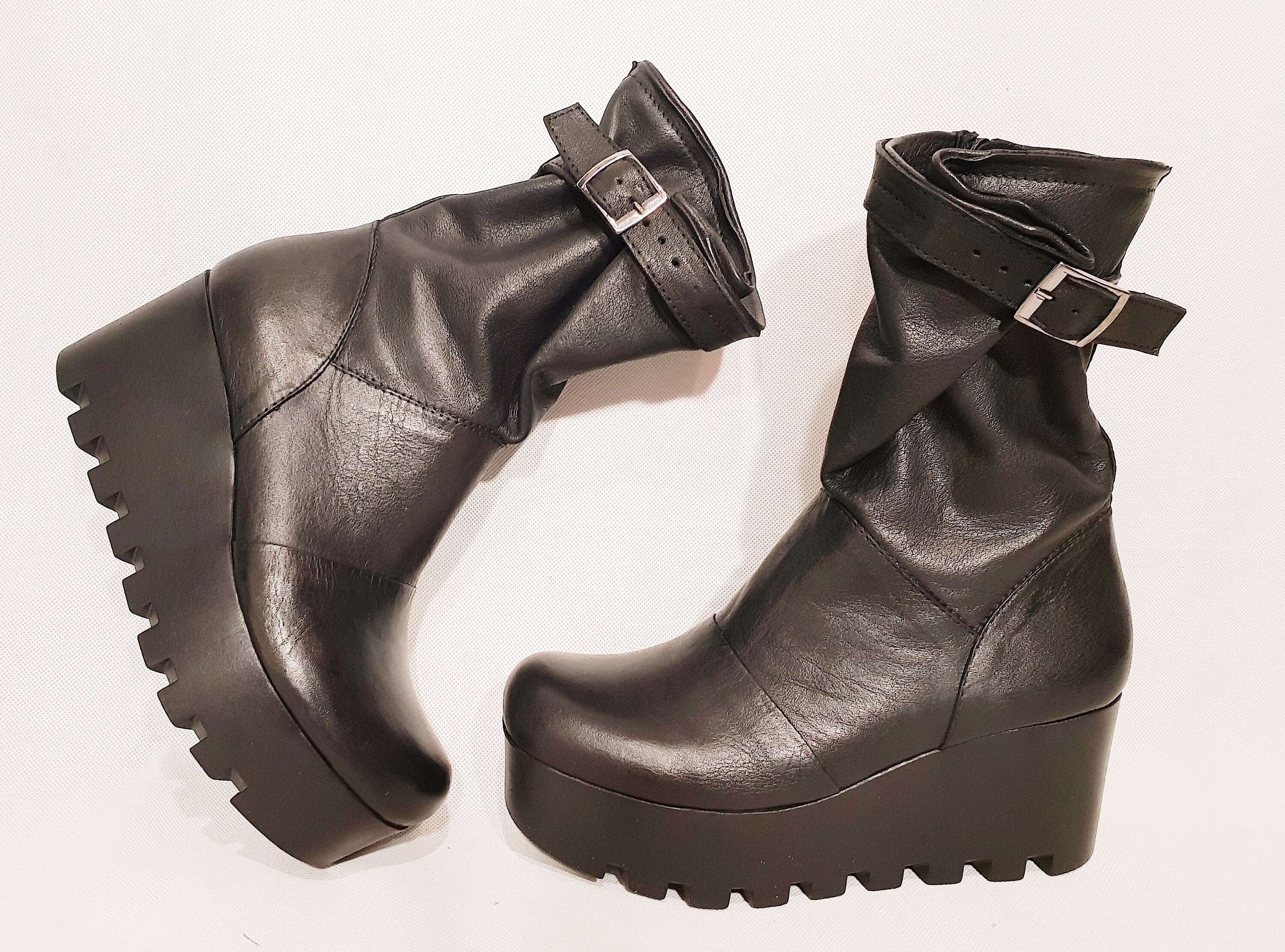 Black Leather Shoes, Platform All seasons, Gothic Booties, Leather Ankle Boots, Steampunk Shoes, Platform Booties, Extravagant Shoes,Grunge