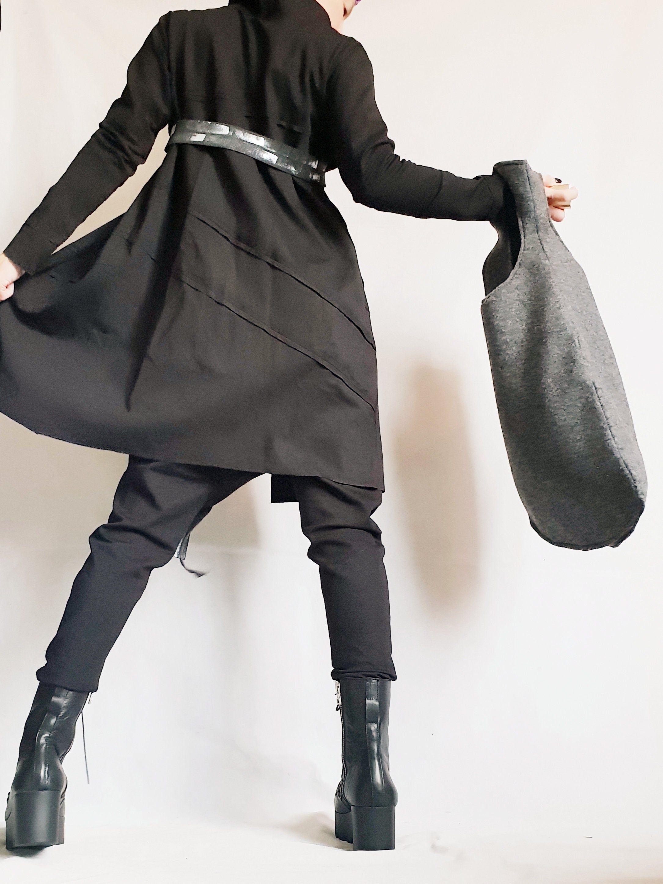 Extravagant Women Black Set, Asymmetric Vest, Harem pants, Asymmetric Top, Wide Leg Pants, Two Piece Set, Gothic Women Set, Casual Black Set