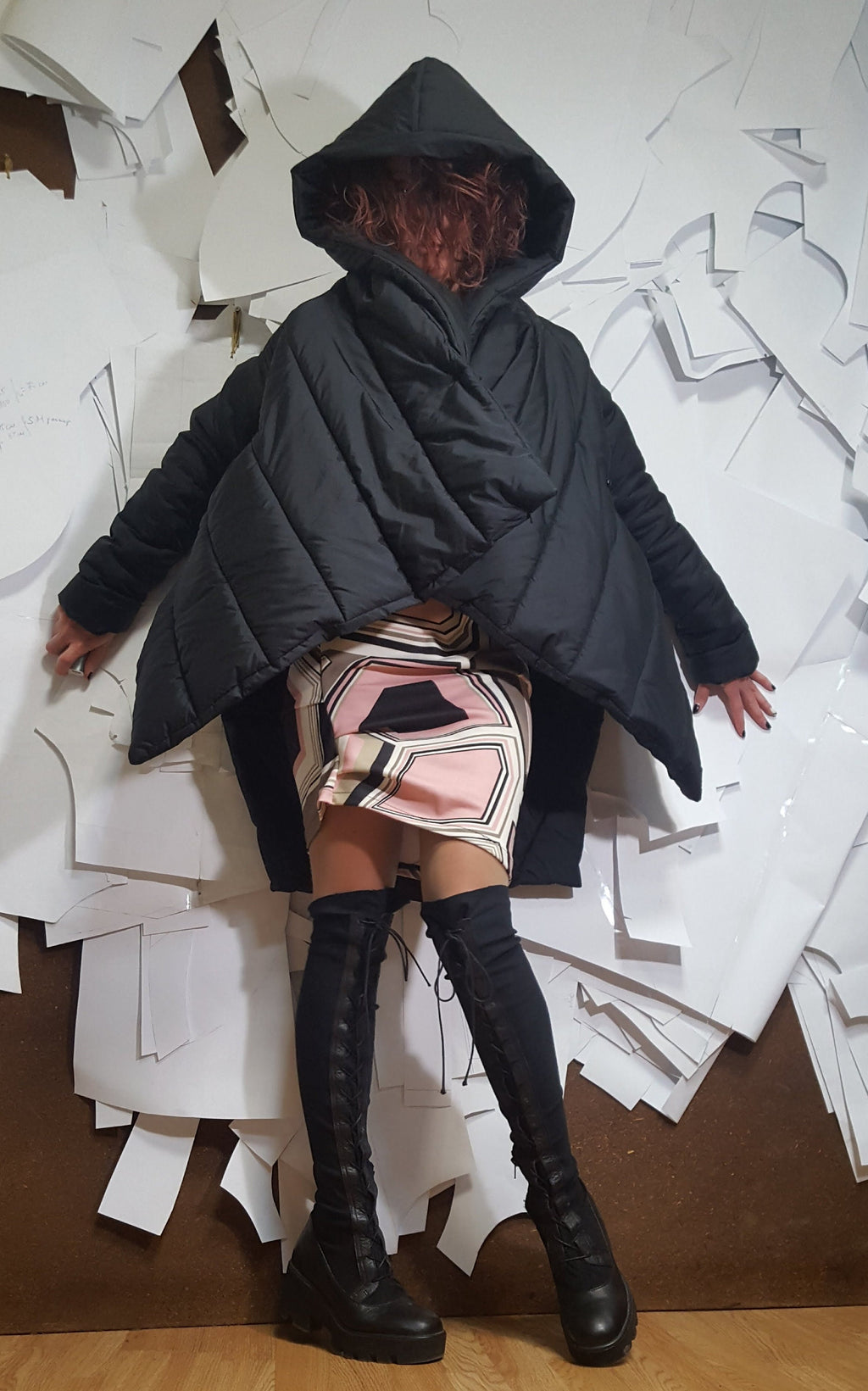 Winter Asymmetric Jacket, Avant Garde Clothing, Extravagant Black Jacket, Hooded Jacket, Puffer Jacket, Steampunk Jacket, Plus Size