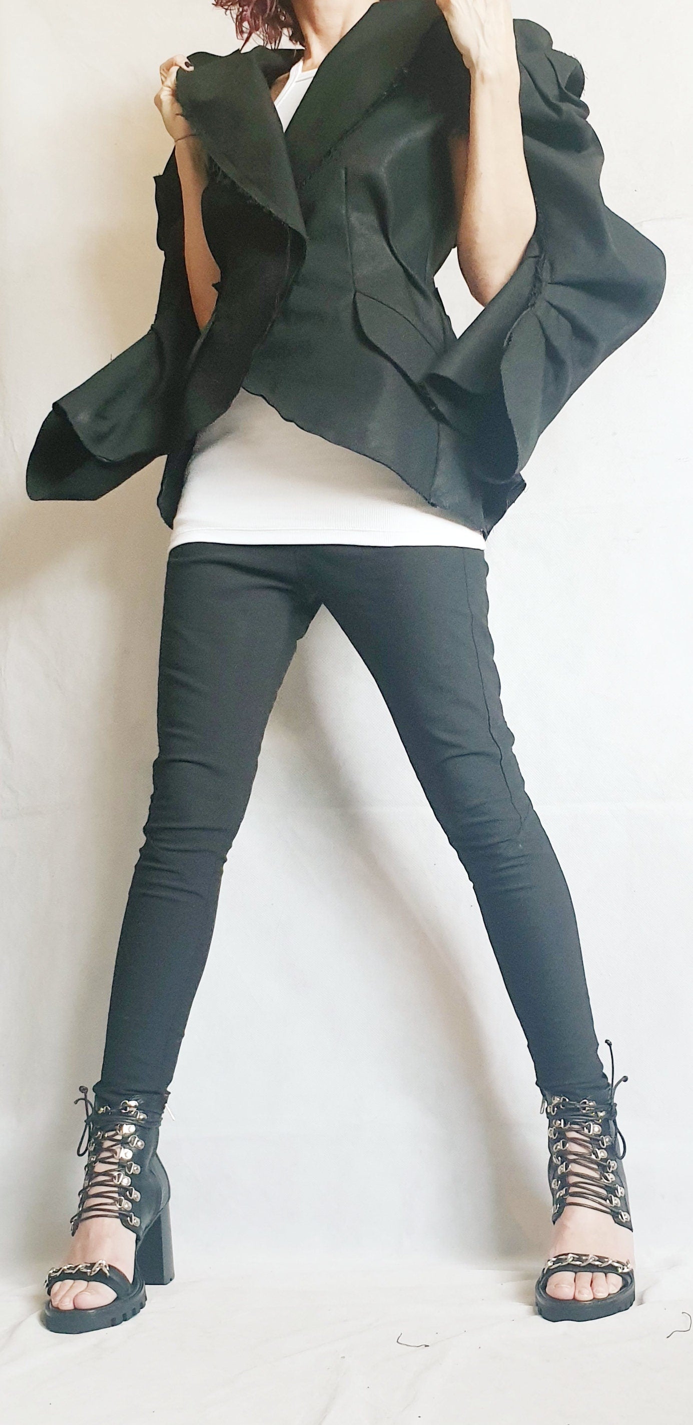 Avant Garde Blazer, Black Jacket, Suit Jacket, Deconstructed Blazer, Futuristic Clothing, Fitted Jacket, Steampunk Jacket, Women Blazer