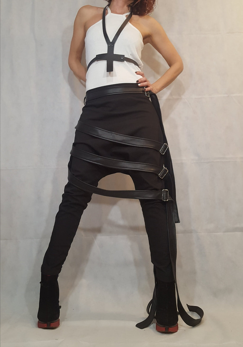 Black Steampunk Pants, Loose Pants, Cyberpunk Pants, Suspender Pants, BDSM Pants, Harness Pants, Gothic Pants, Black Harem Pants, Oversize