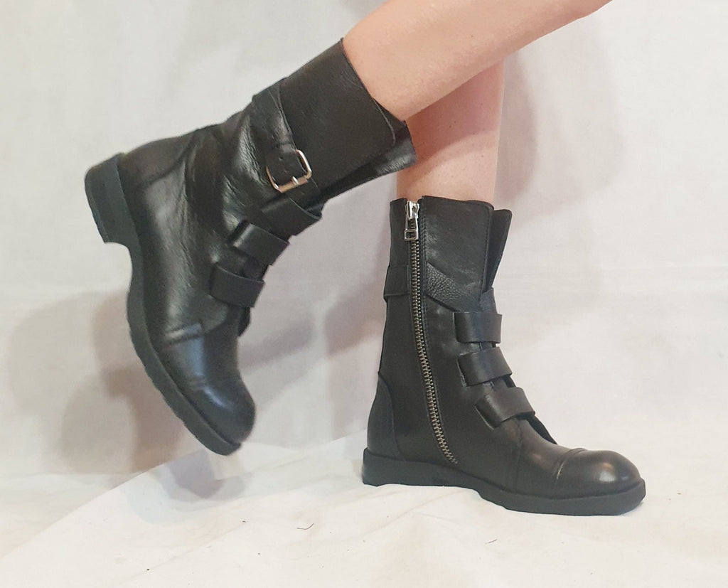 Black Leather Shoes, Extravagant Shoes, Gothic Shoes, Combat Boots, Black Booties, Women Ankle Boots, Winter Booties, Steampunk Shoes