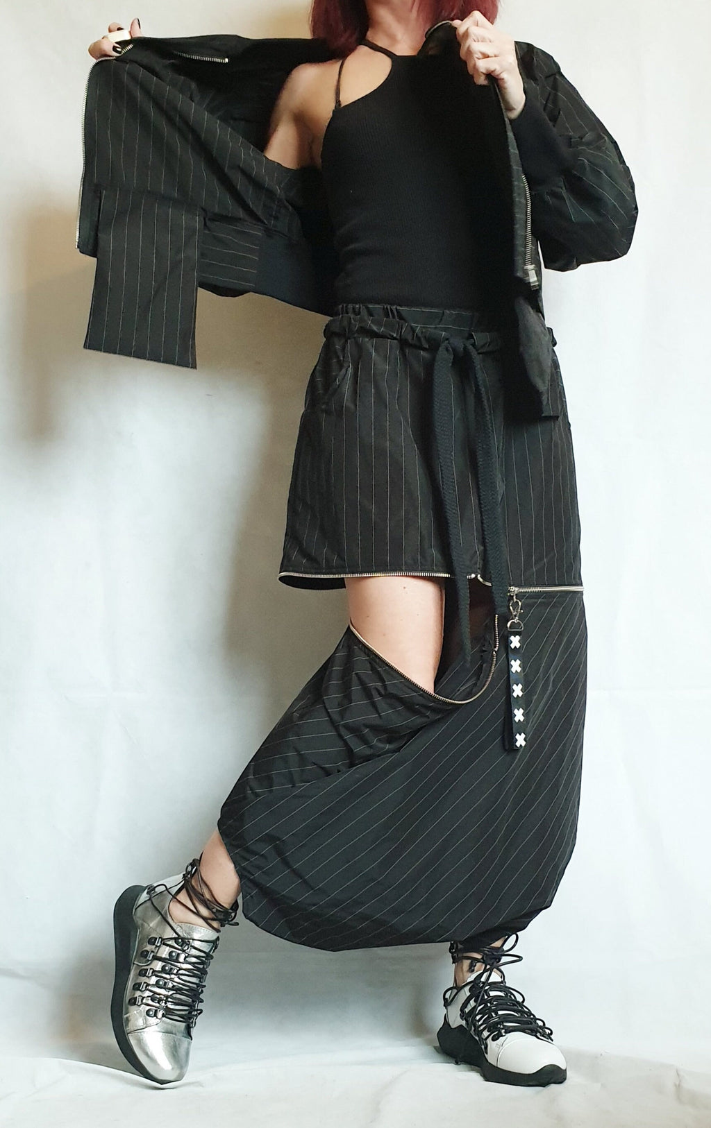 Extravagant Skirt Pants/Asymmetric Skirt Pants/Extravagant Harem Pants/Baggy Pants/Short Black Pants/Casual Harem Trousers