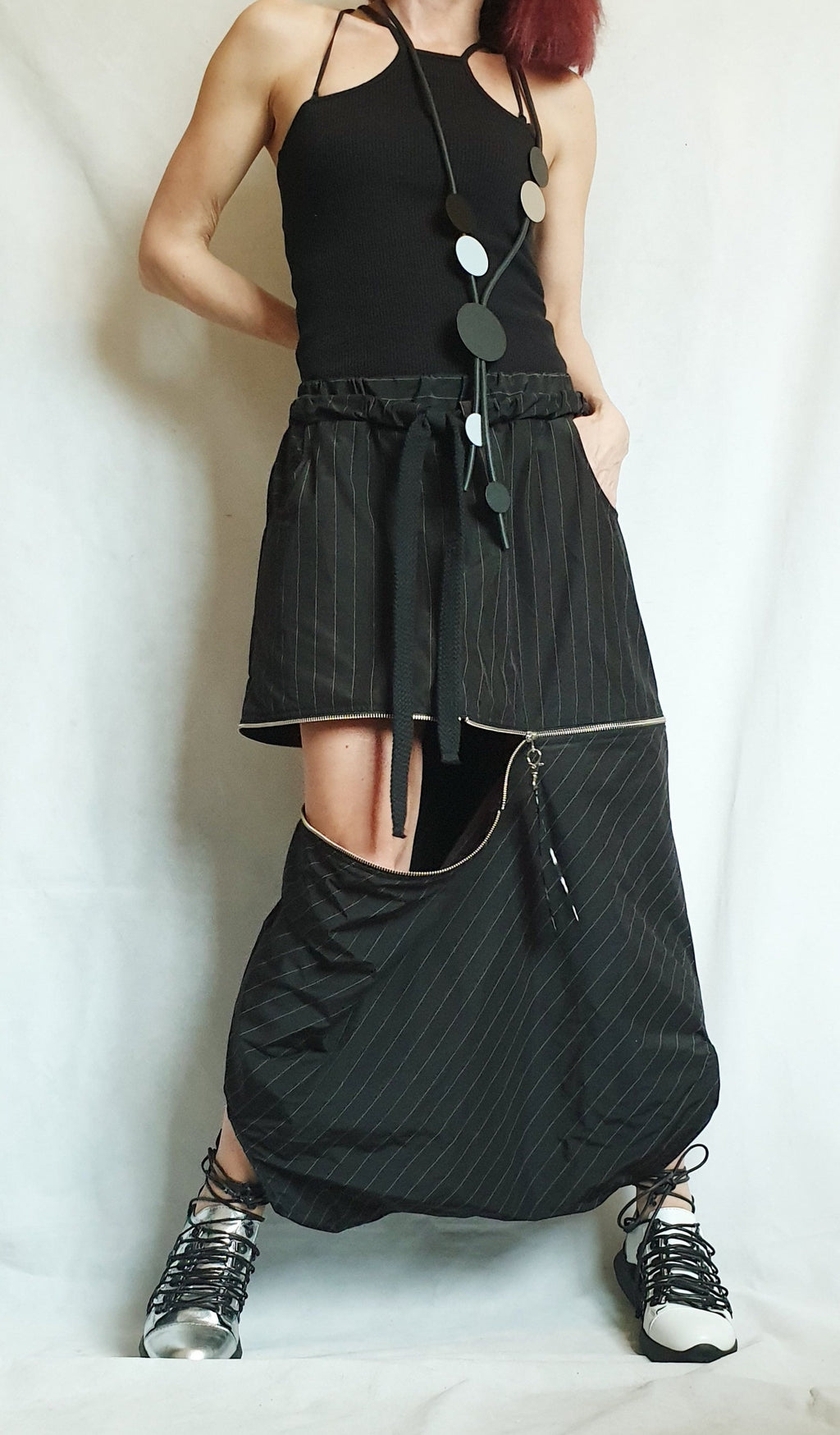 Extravagant Skirt Pants/Asymmetric Skirt Pants/Extravagant Harem Pants/Baggy Pants/Short Black Pants/Casual Harem Trousers