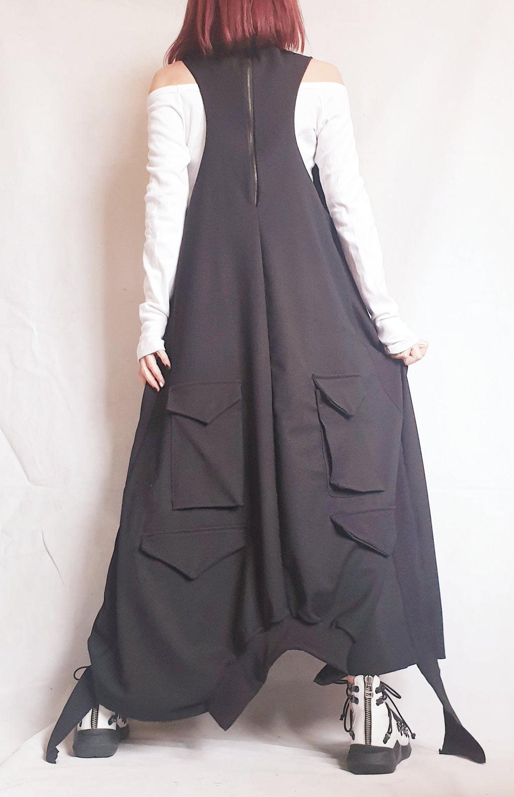 Long Loose Dress Pockets, Black Dress, Asymmetric Dress, Gothic Dress, Extravagant Dress, Deconstructed Dress, Sleeveless Dress