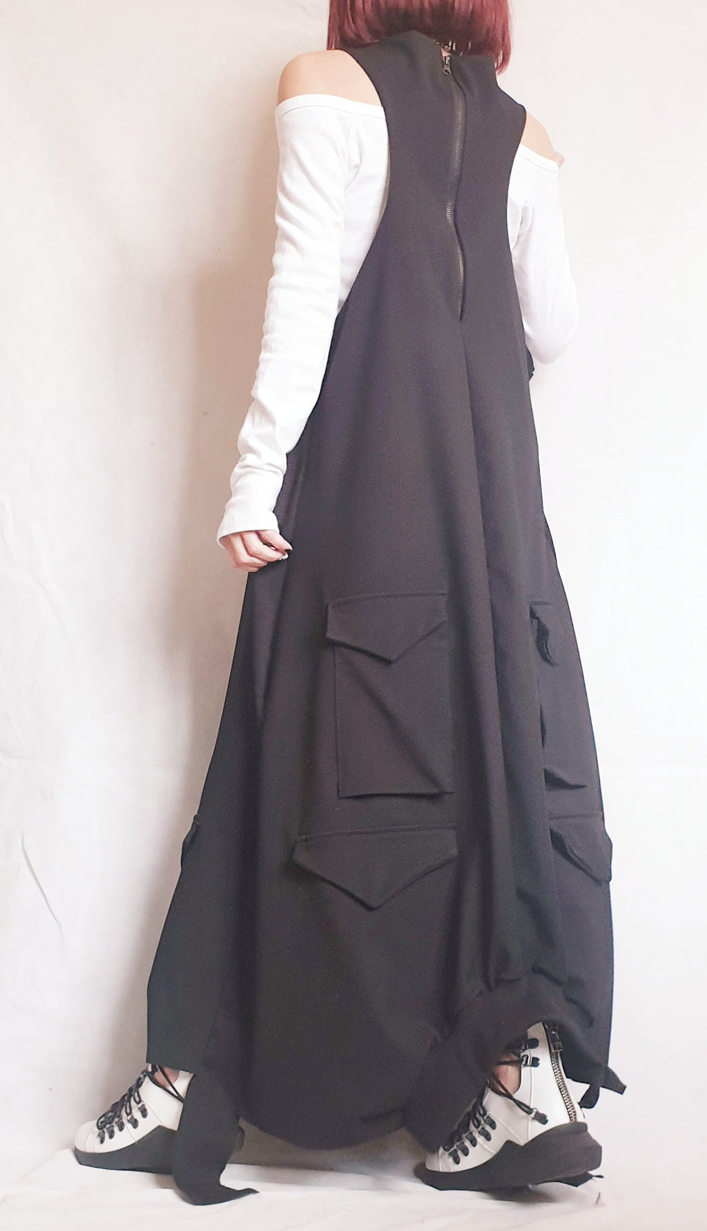 Long Loose Dress Pockets, Black Dress, Asymmetric Dress, Gothic Dress, Extravagant Dress, Deconstructed Dress, Sleeveless Dress