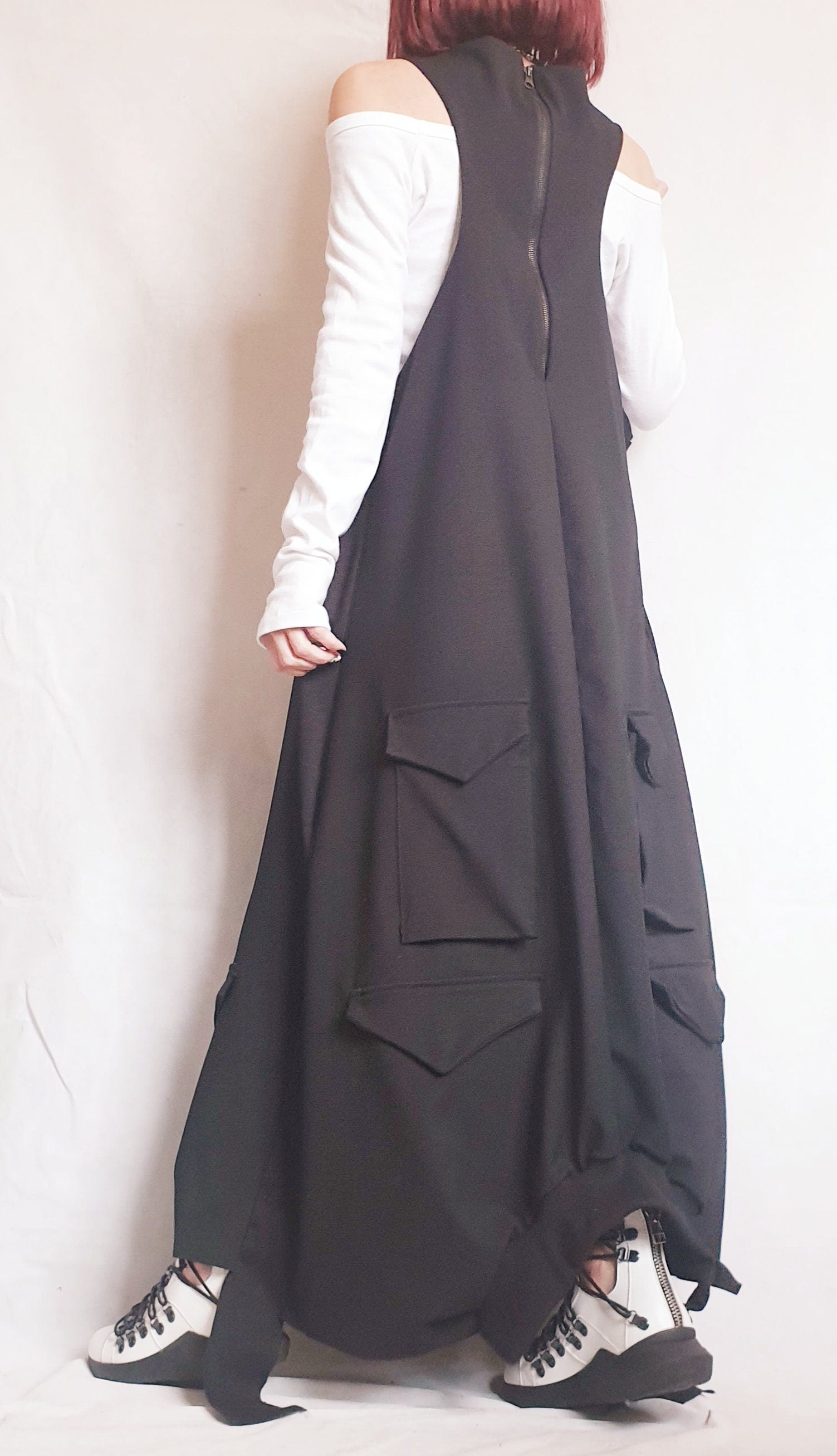 Long Loose Dress Pockets, Black Dress, Asymmetric Dress, Gothic Dress, Extravagant Dress, Deconstructed Dress, Sleeveless Dress