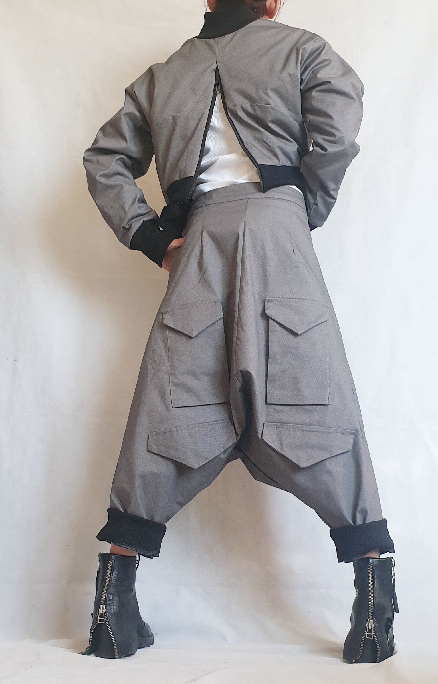 Loose Casual Pants/Extravagant Harem Pants/Women Pants/Baggy Pants/Long Maxi Grey Pants/Casual Harem Trousers