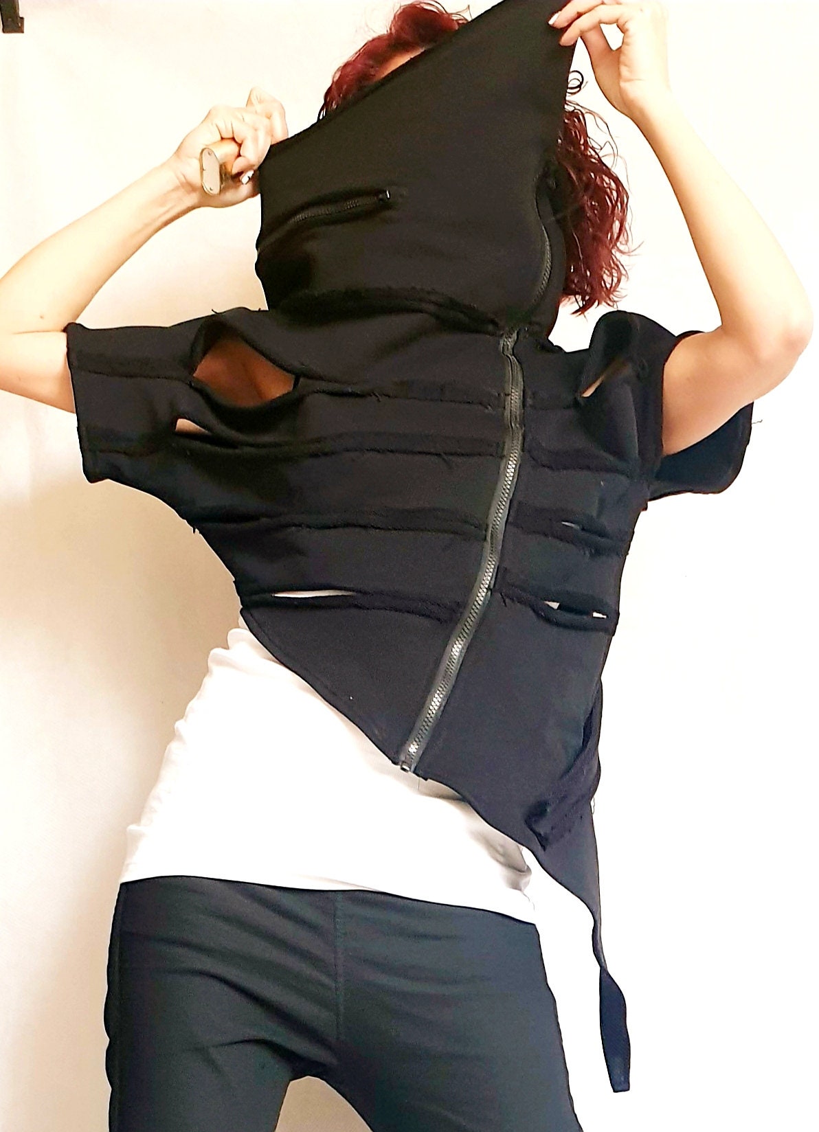 Women Vest, Gothic Vest, Black Vest, Asymmetric Vest, Sleeveless Vest, Designer Vest, Victorian Clothing, Avant Garde Vest, Steampunk Vest