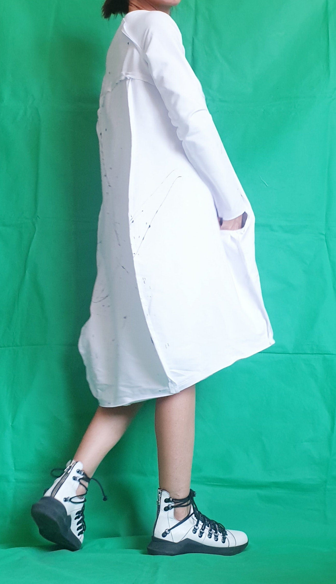 White Dress For Women, Asymmetric Dress, Plus Size Clothing, White Cotton Dress, One Shoulder Dress, Loose Fit Dress, Bubble Dress, Pockets