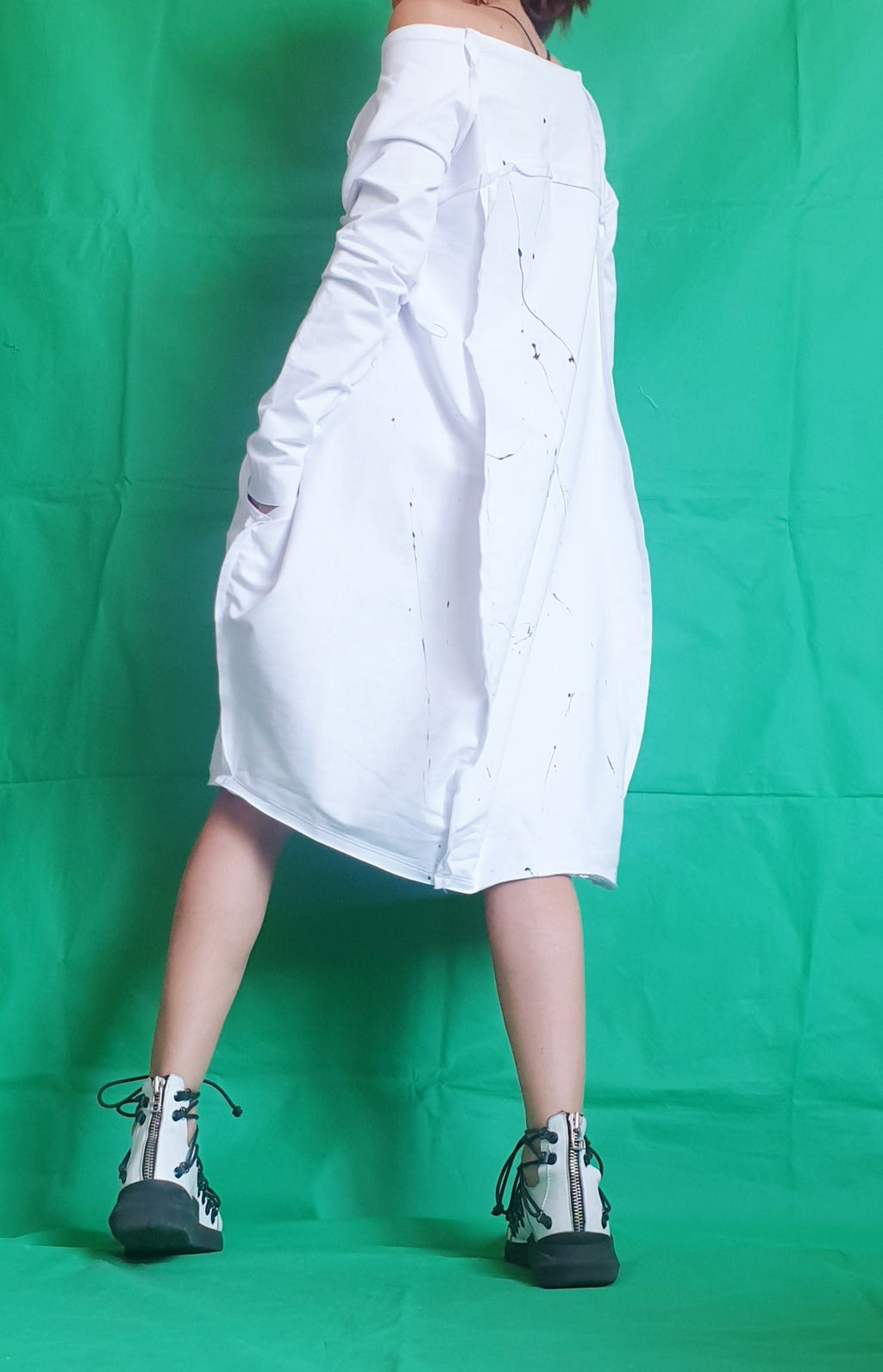 White Dress For Women, Asymmetric Dress, Plus Size Clothing, White Cotton Dress, One Shoulder Dress, Loose Fit Dress, Bubble Dress, Pockets