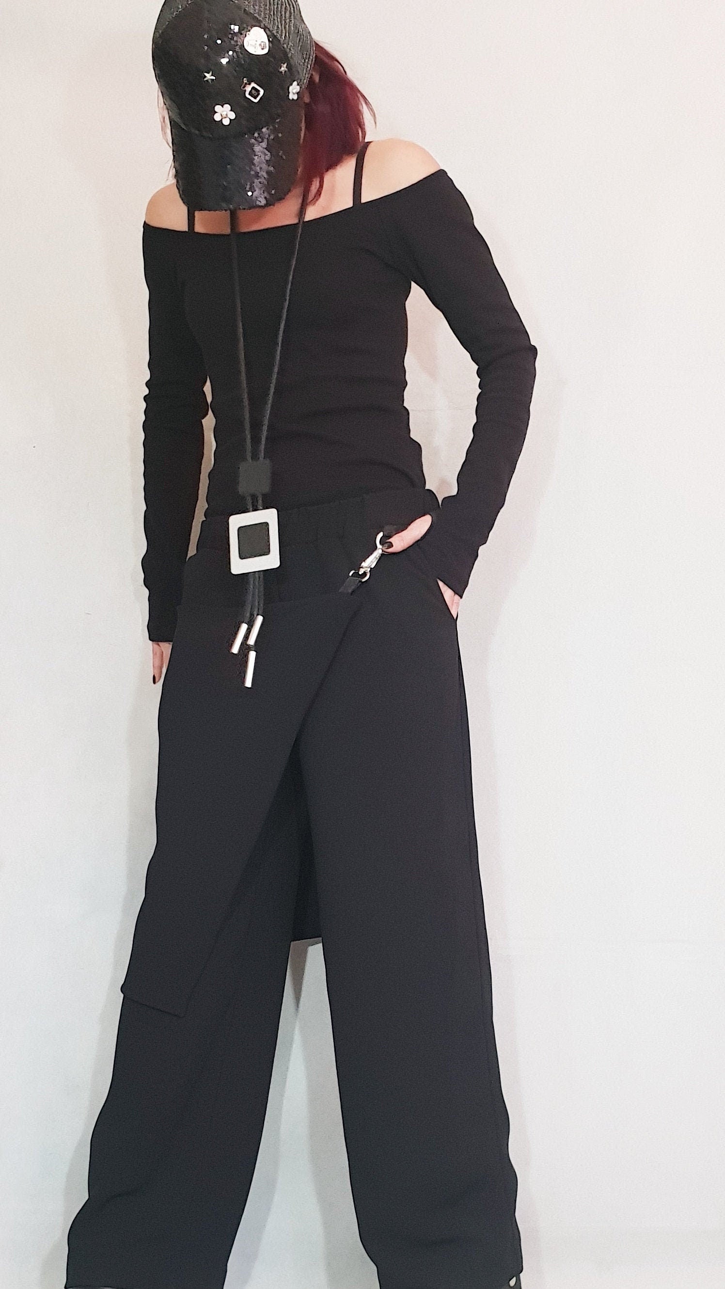 Extravagant Harem Pants/Pants with Skirt/Women Gothic Pants/Drop Crotch Pants