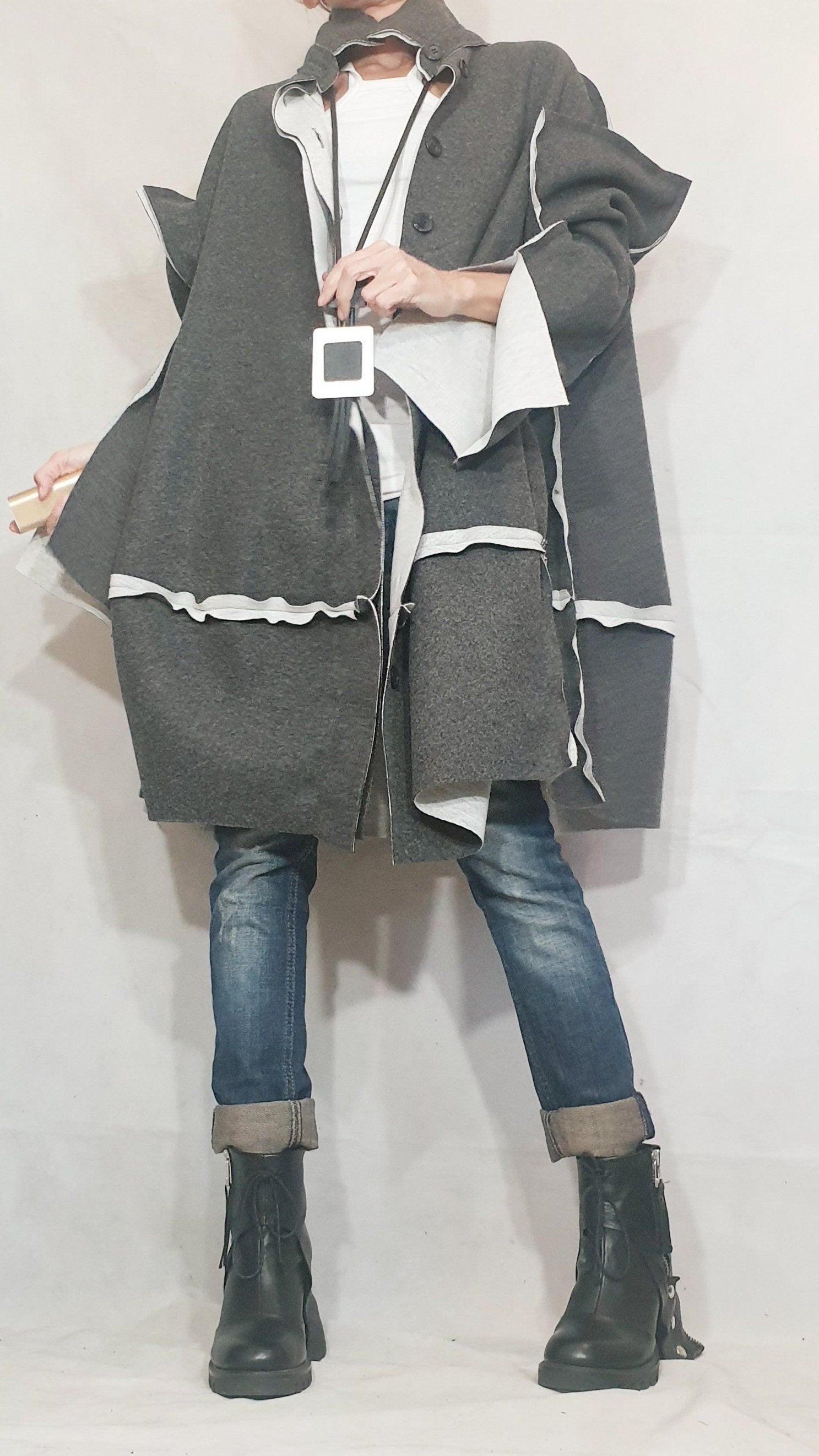Extravagant Coat, Winter Coat, Wool Coat, Gray Coat, Plus Size Clothing, Oversize Coat, Loose Knit Coat, Wool Clothing, Women Coat
