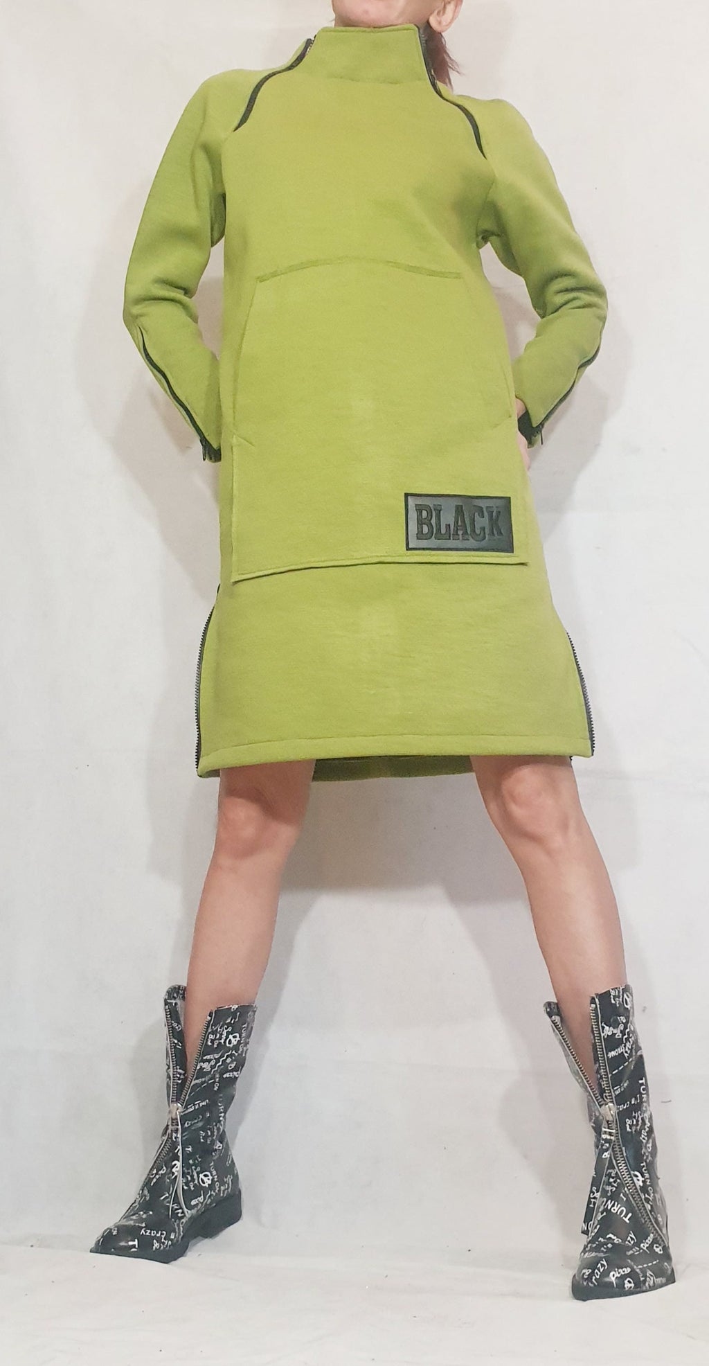 Green Dress For Women, Wool Dress, Asymmetric Dress, Plus Size Clothing, Loose Fit Dress, Bubble Dress, Pockets