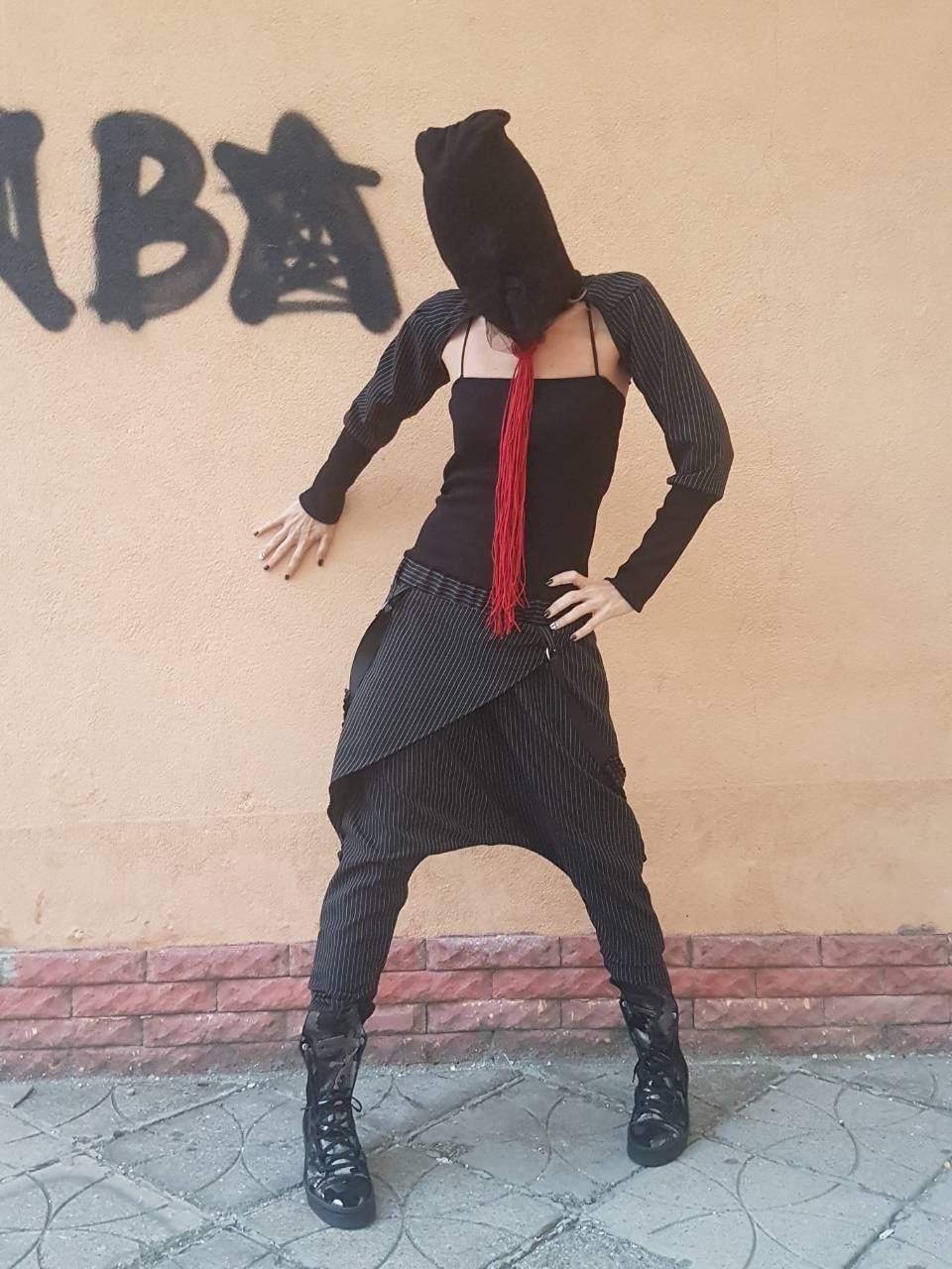 Asymmetric long Jumpsuit, Harem Jumpsuit, Wide Leg Jumpsuit, Extravagant Overall, Gothic Overall, Steampunk Jumpsuit, Sleeveless Separate