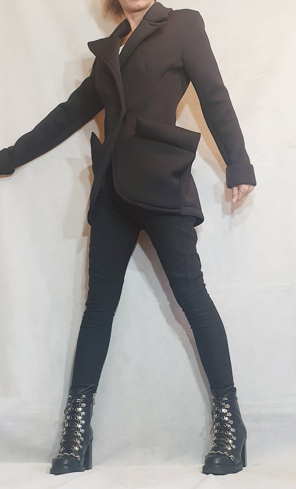 Neoprene Coat, Blazer Coat, Black Coat, Winter Coat, Plus Size Clothing, Warm Coat, Asymmetric Coat, Long Sleeve Coat, Button Down Coat