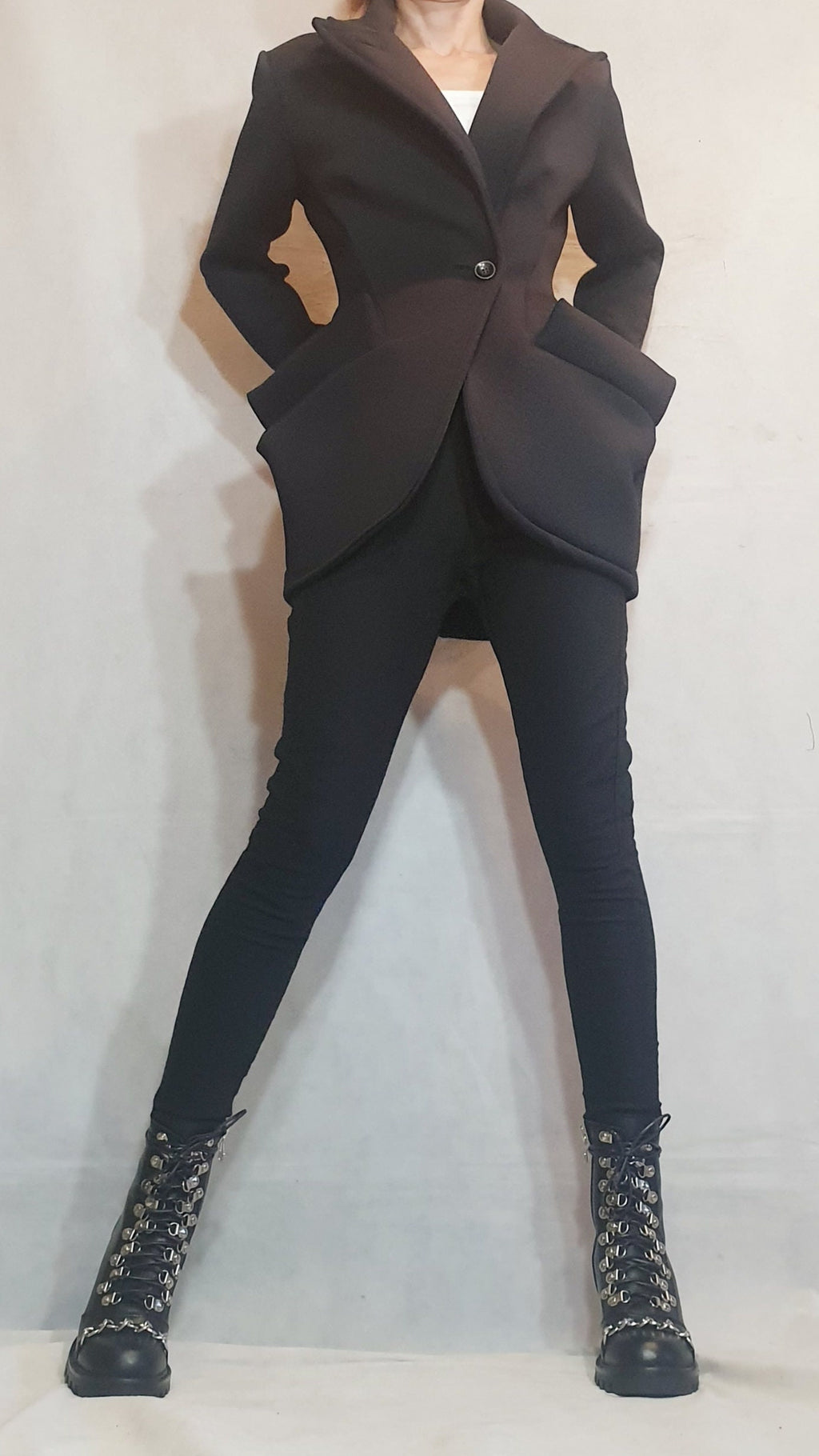 Neoprene Coat, Blazer Coat, Black Coat, Winter Coat, Plus Size Clothing, Warm Coat, Asymmetric Coat, Long Sleeve Coat, Button Down Coat