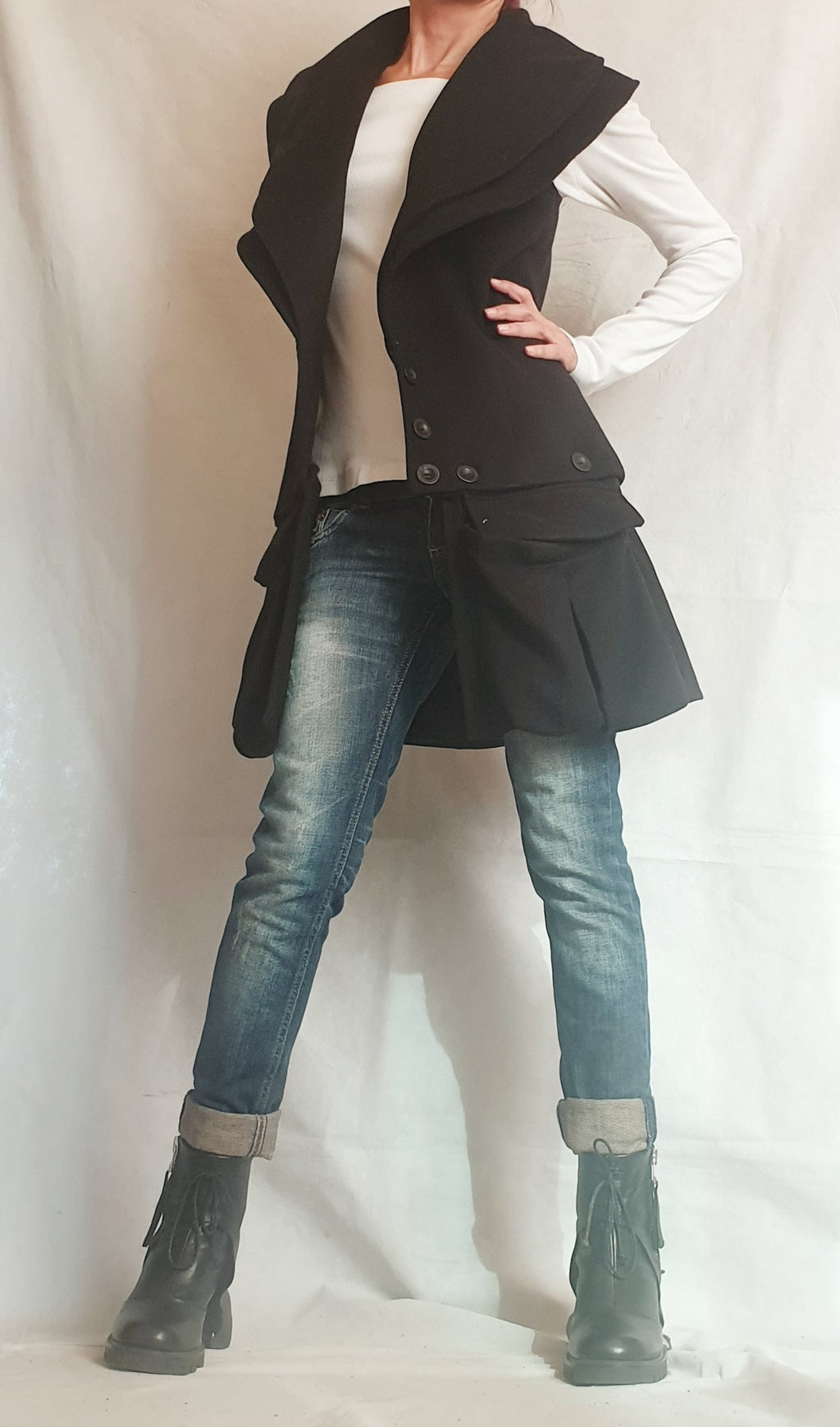 Winter Wool Vest, Extravagant Black Vest, Asymmetric Vest, Black Coat Vest, Women Vest, Gothic Coat, Sleeveless Wool Vest, Plus Size