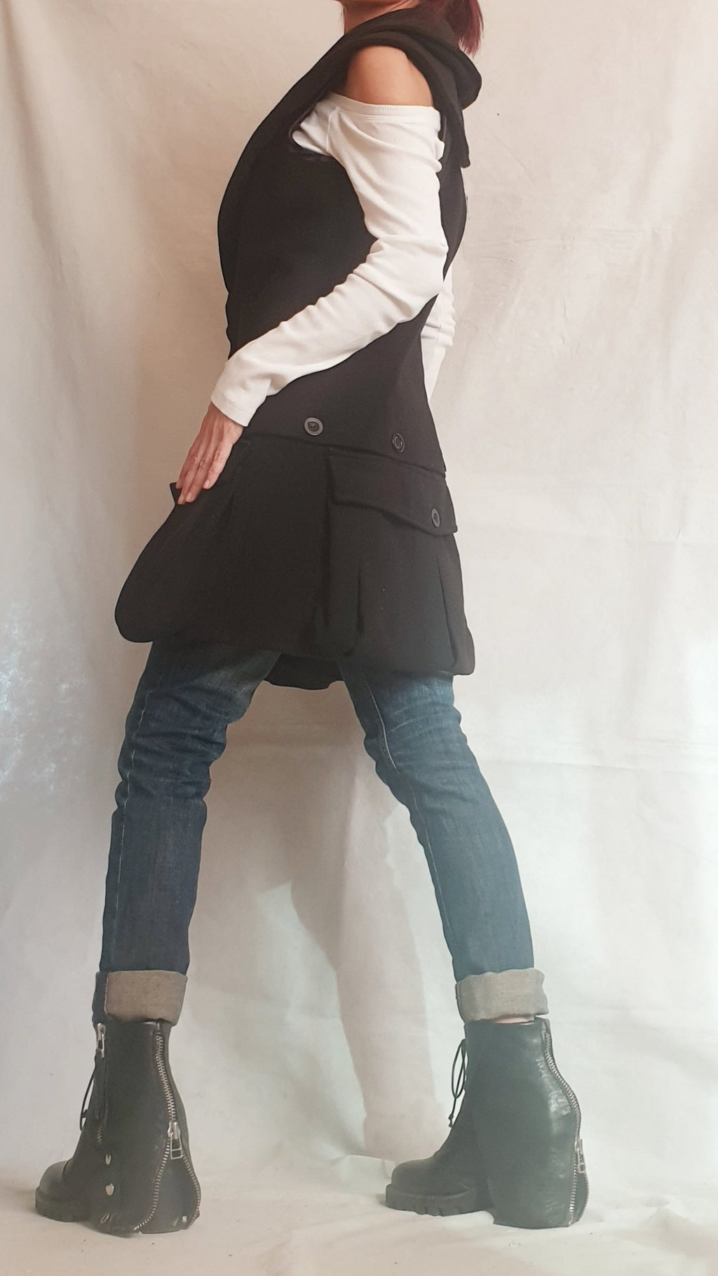 Winter Wool Vest, Extravagant Black Vest, Asymmetric Vest, Black Coat Vest, Women Vest, Gothic Coat, Sleeveless Wool Vest, Plus Size