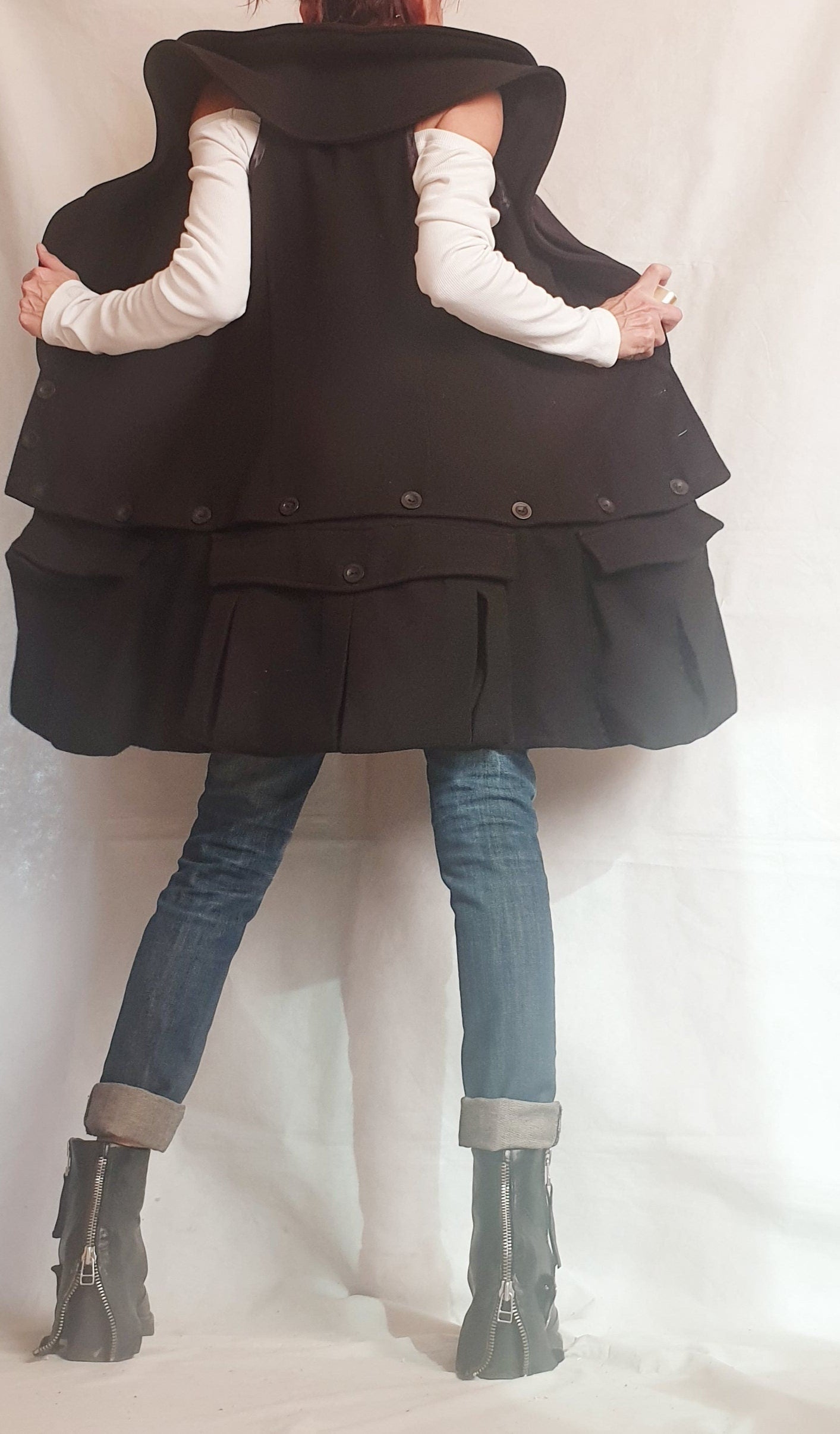 Winter Wool Vest, Extravagant Black Vest, Asymmetric Vest, Black Coat Vest, Women Vest, Gothic Coat, Sleeveless Wool Vest, Plus Size