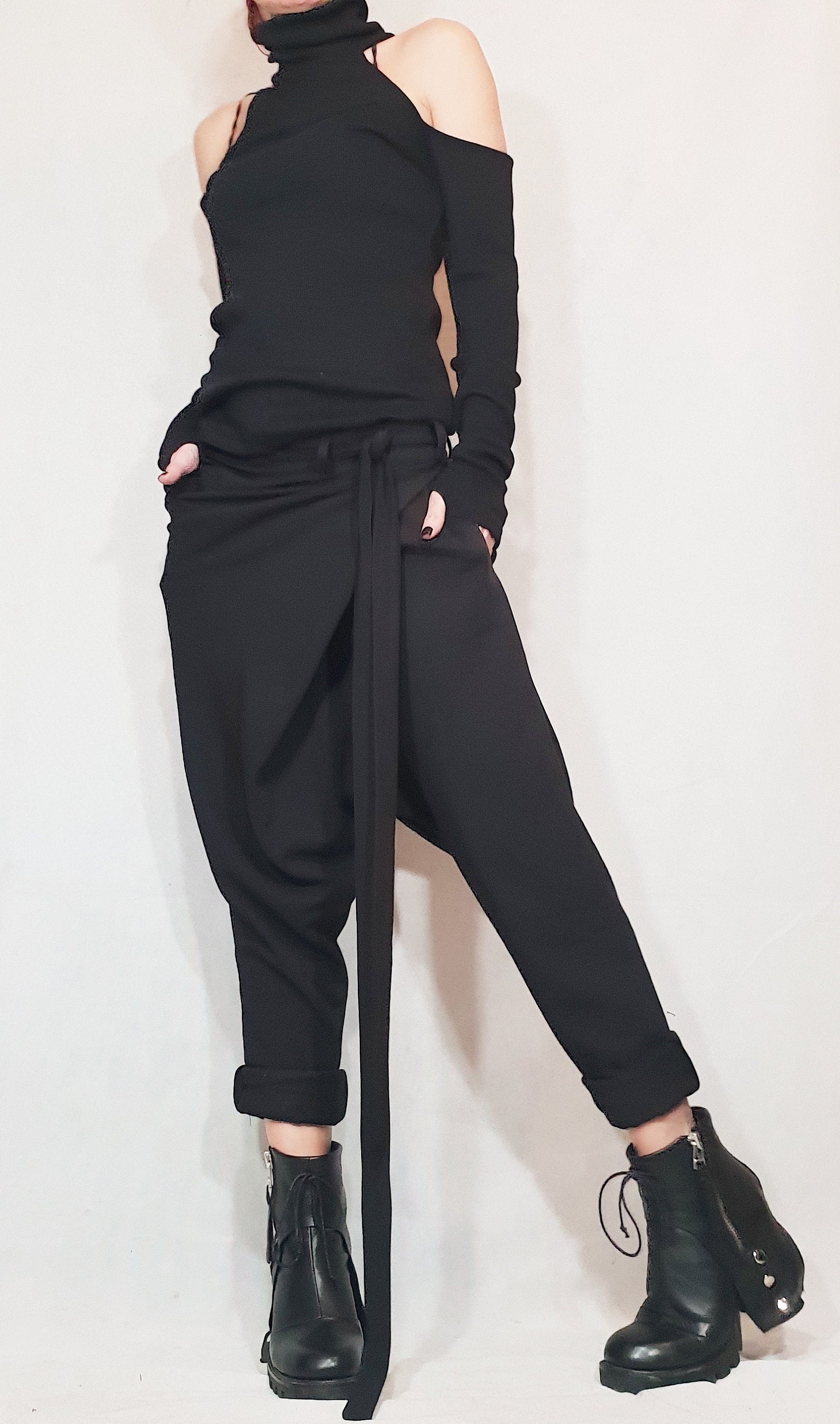 Loose Harem Pants, Harem Women Trousers, Black Loose Pants, Gothic Pants, Extravagant Women Pants, Drop Crotch Pants