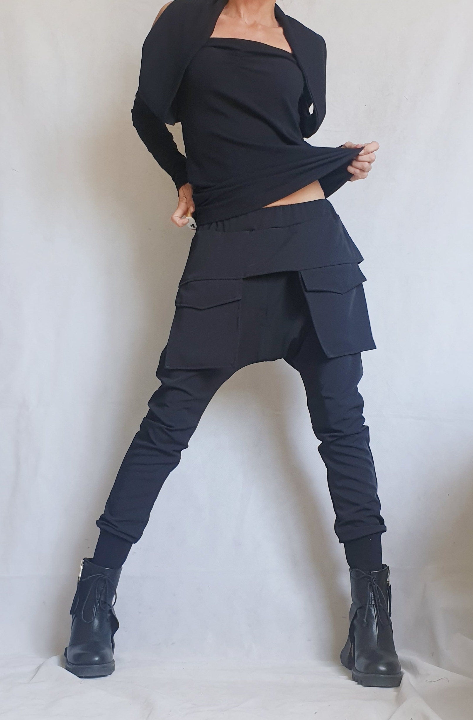 Women Harem Pants, Large Outer Pockets Pants, Harem Women Trousers, Black Loose Pants, Gothic Pants, Extravagant Women Pants