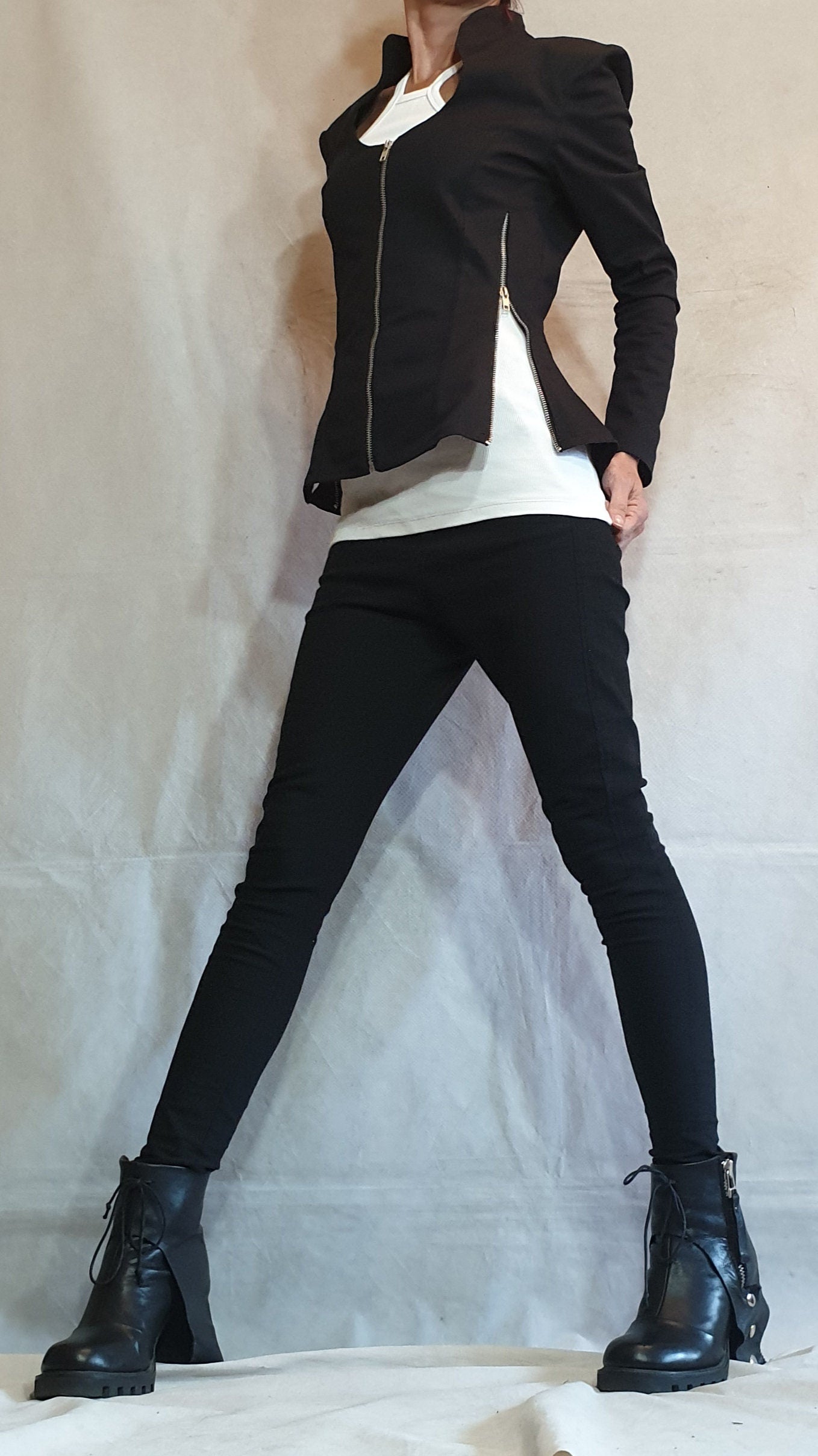 Blazer Coat, Women Coat, Tight Coat, Black Coat, Extravagant Coat, Zipper Coat, Long Sleeve Coat, Fitted Coat, Cotton Coat