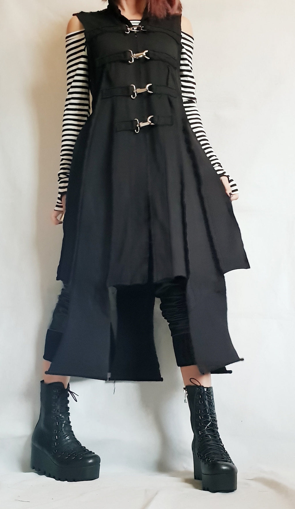 Gothic Vest, Asymmetric Vest, Black Sleeveless Vest, Long Vest, Steampunk Vest, Extravagant Vest, Maxi Vest, Rave Party Clothing