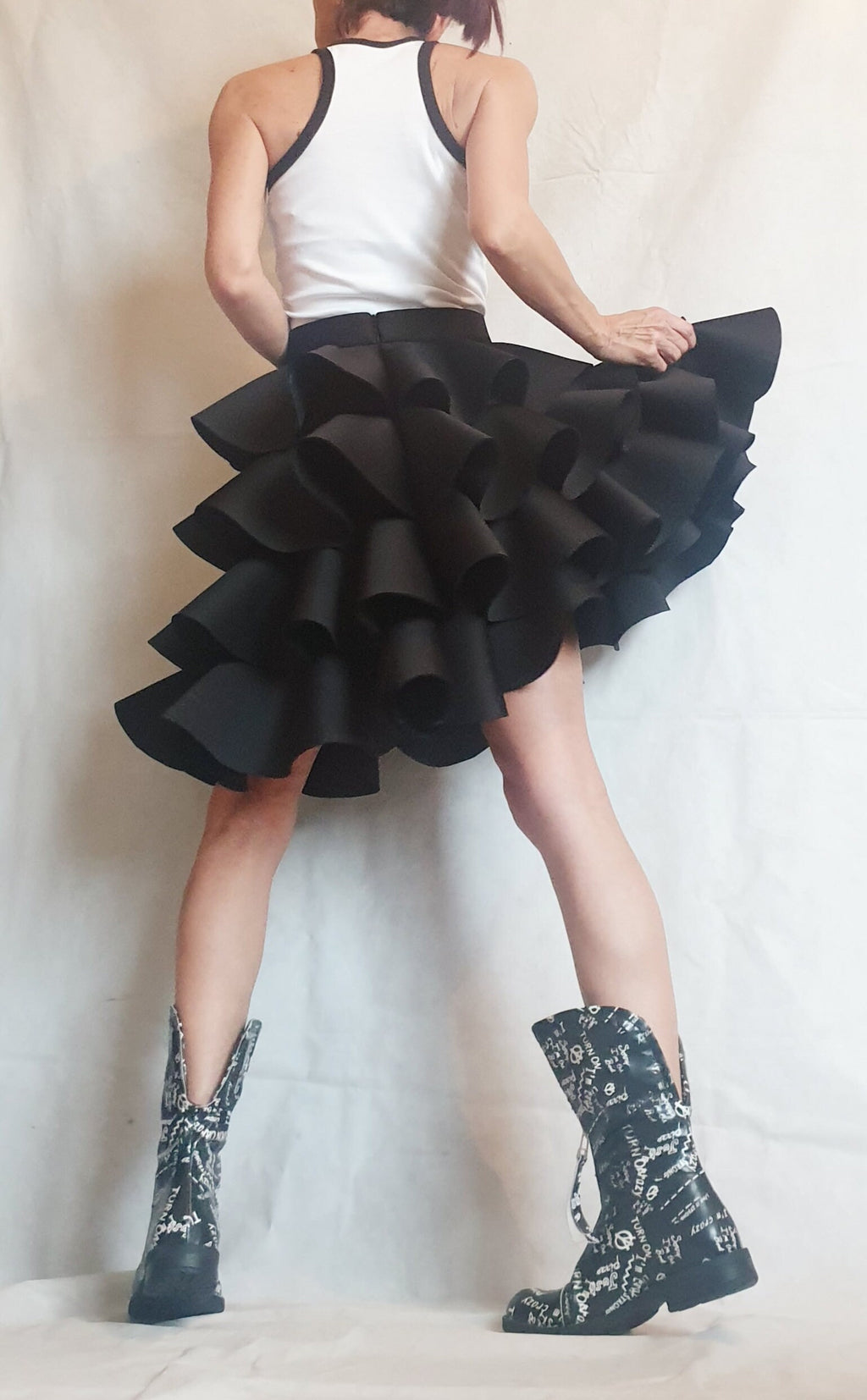 Circle Black Skirt, Extravagant Skirt, Ball Skirt, Cocktail Skirt, Gothic Skirt, Asymmetric Skirt, Wedding Skirt, Waist Skirtр Waves Skirt