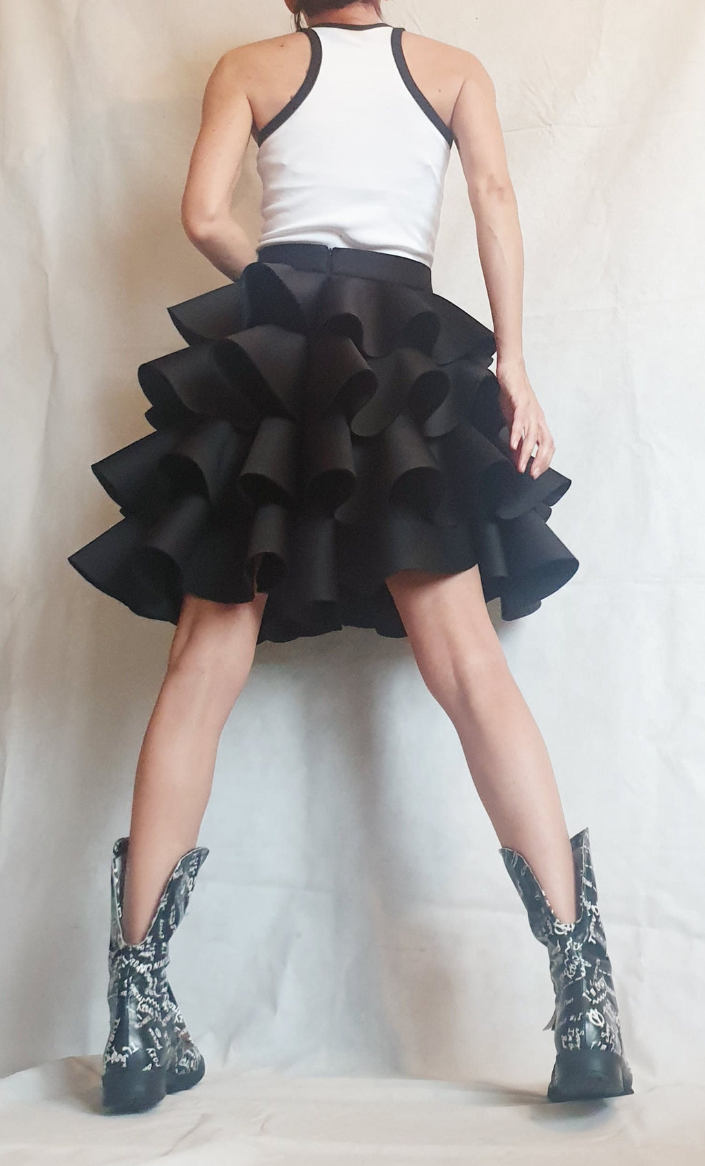 Circle Black Skirt, Extravagant Skirt, Ball Skirt, Cocktail Skirt, Gothic Skirt, Asymmetric Skirt, Wedding Skirt, Waist Skirtр Waves Skirt