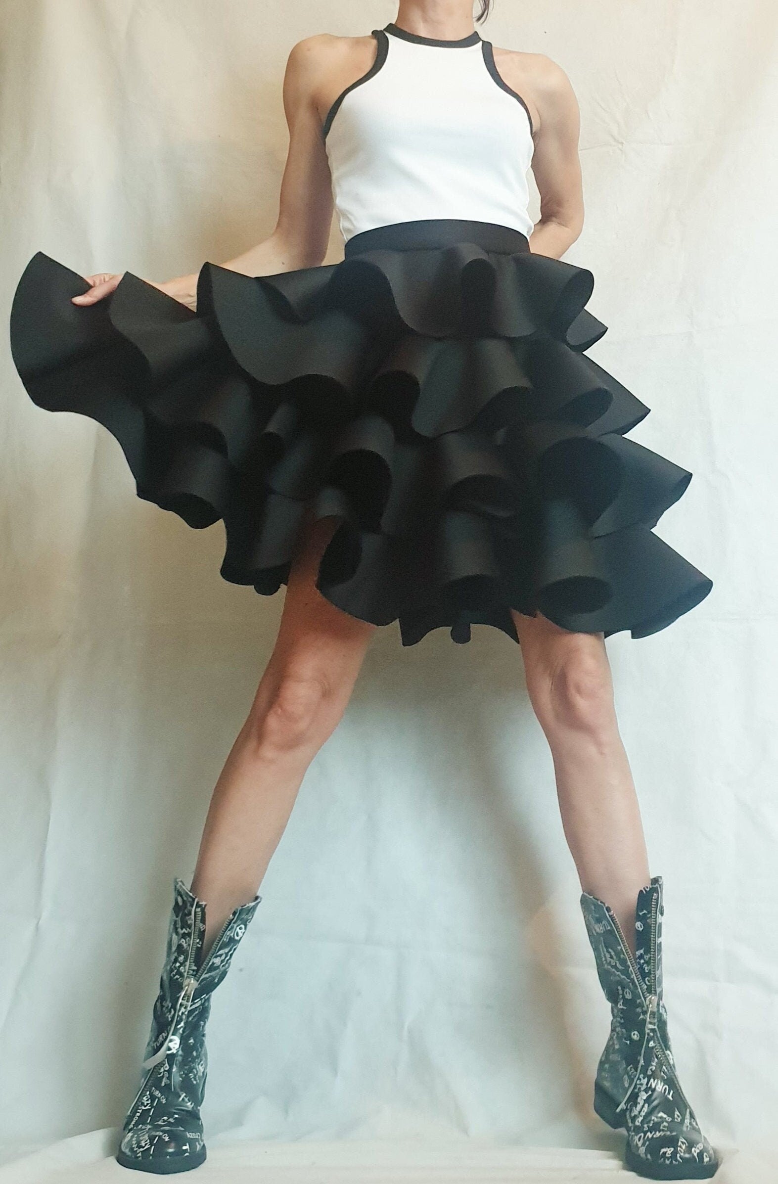 Circle Black Skirt, Extravagant Skirt, Ball Skirt, Cocktail Skirt, Gothic Skirt, Asymmetric Skirt, Wedding Skirt, Waist Skirtр Waves Skirt