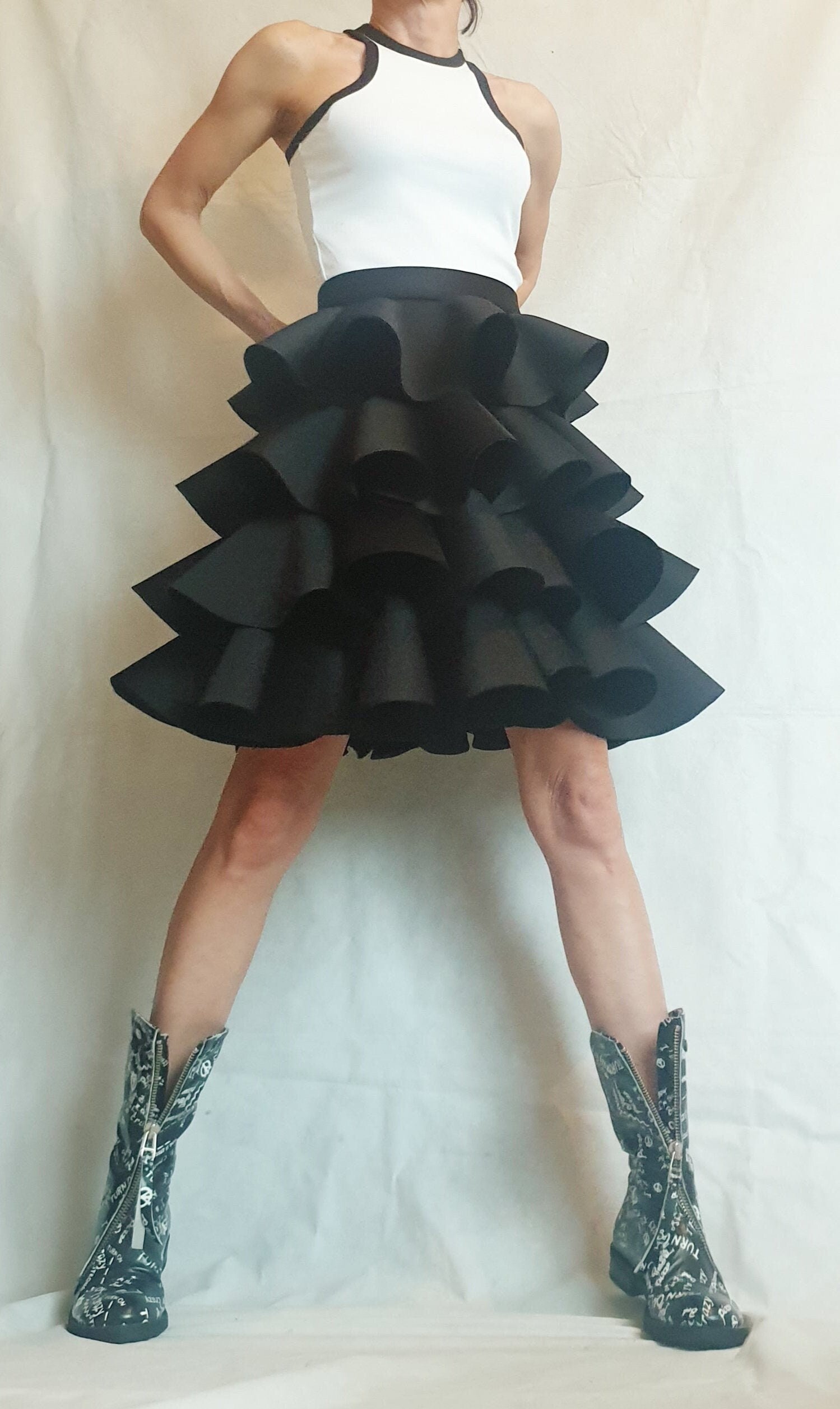 Circle Black Skirt, Extravagant Skirt, Ball Skirt, Cocktail Skirt, Gothic Skirt, Asymmetric Skirt, Wedding Skirt, Waist Skirtр Waves Skirt