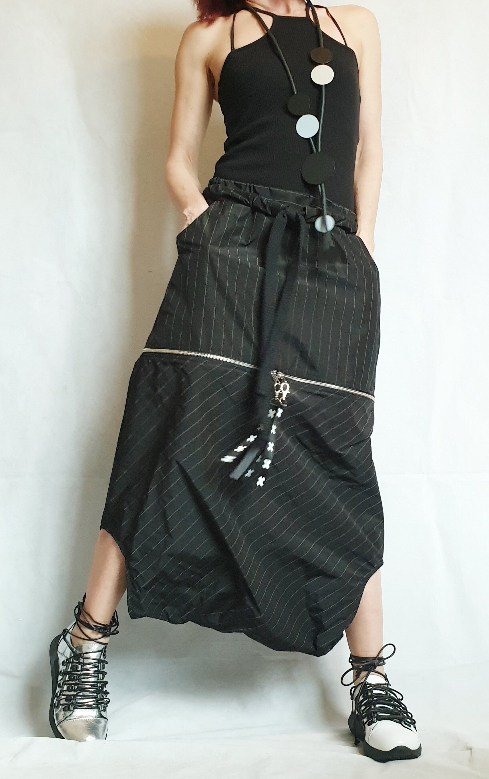 Extravagant Skirt Pants/Asymmetric Skirt Pants/Extravagant Harem Pants/Baggy Pants/Short Black Pants/Casual Harem Trousers