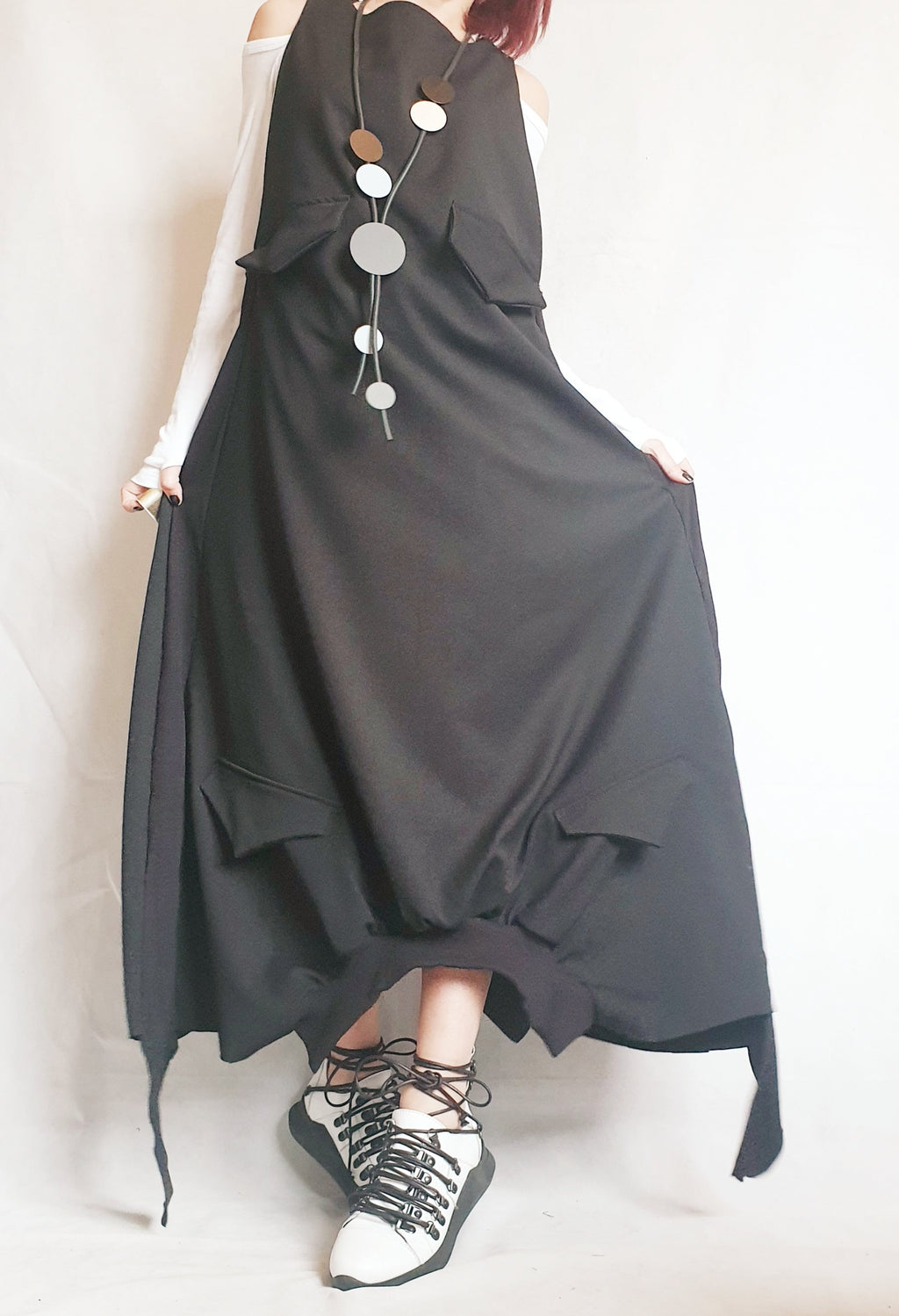 Long Loose Dress Pockets, Black Dress, Asymmetric Dress, Gothic Dress, Extravagant Dress, Deconstructed Dress, Sleeveless Dress